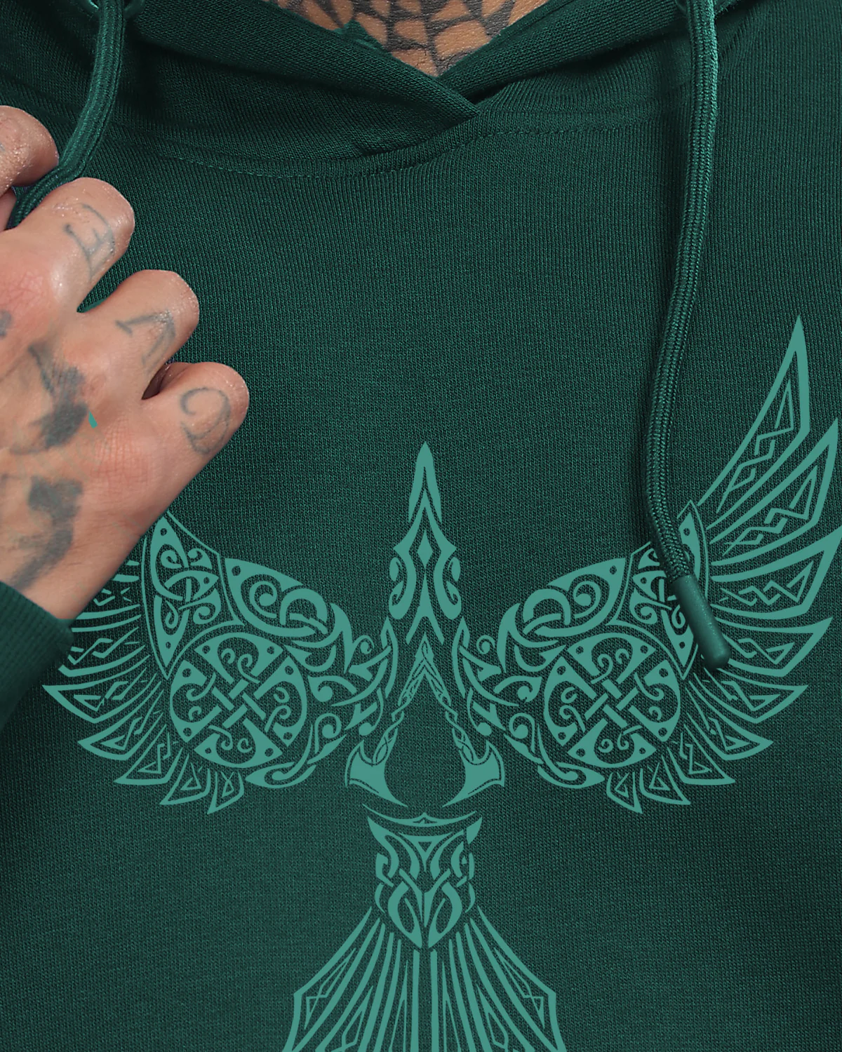 Men Green Printed Hoodie - Image 3