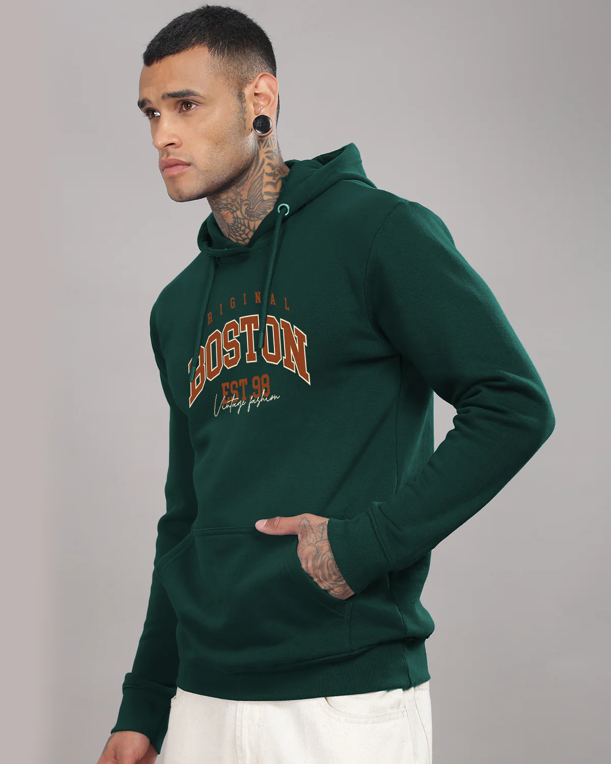 Men Green Printed Hoodie - Image 4