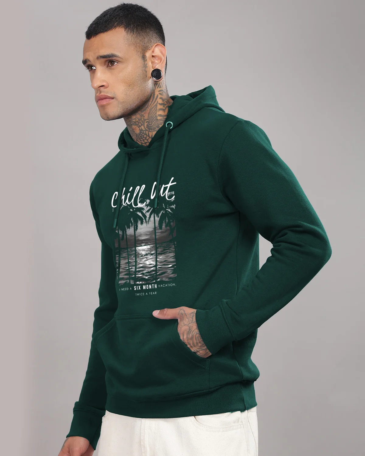 Men Green Printed Hoodie - Image 2