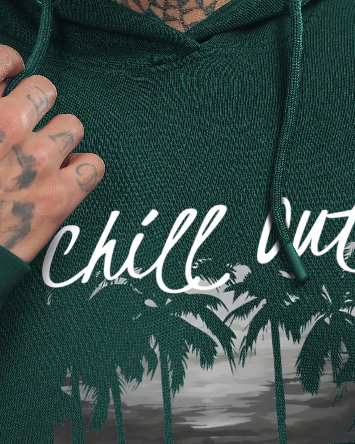Men Green Printed Hoodie - Image 4