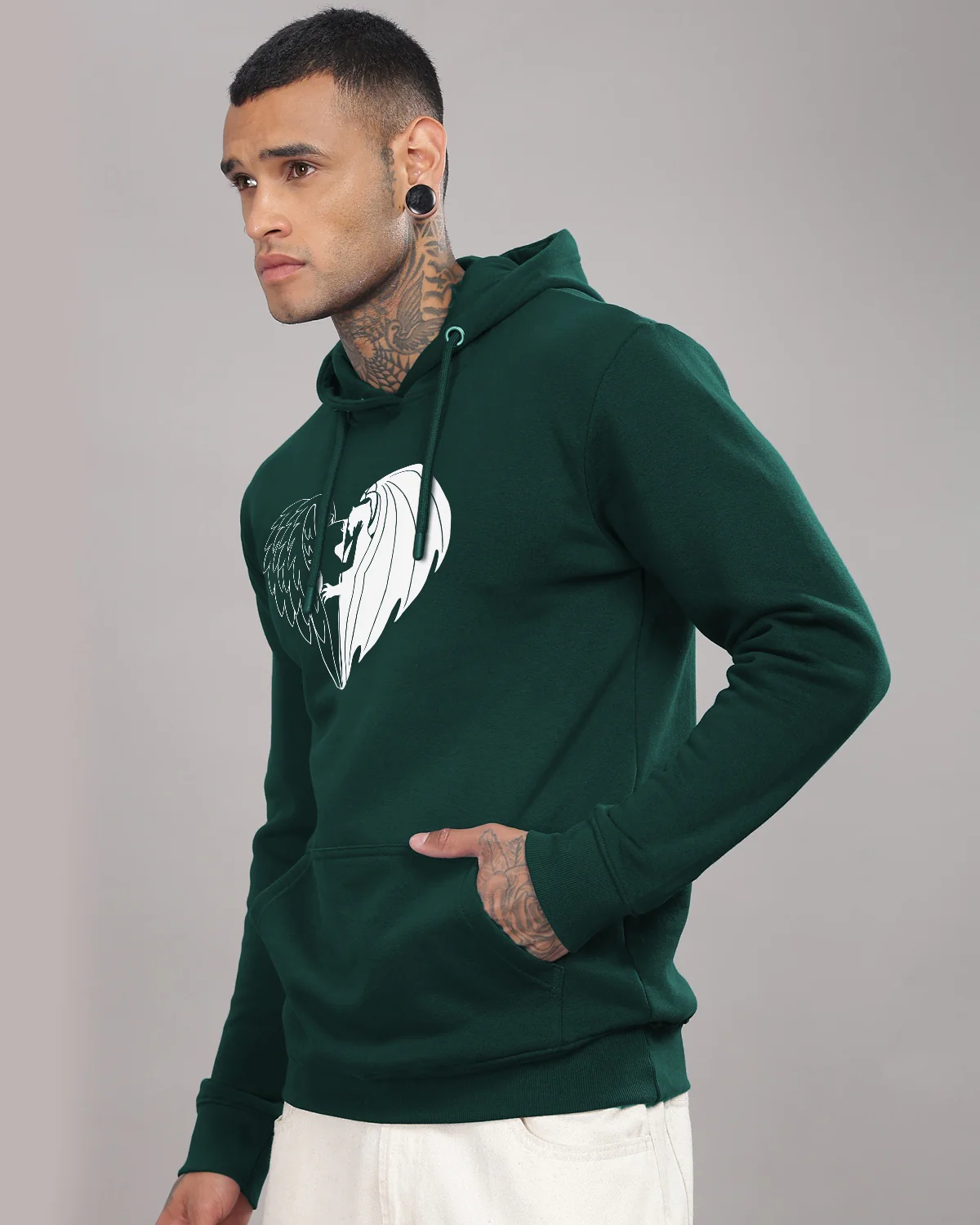 Men Green Printed Hoodie - Image 3