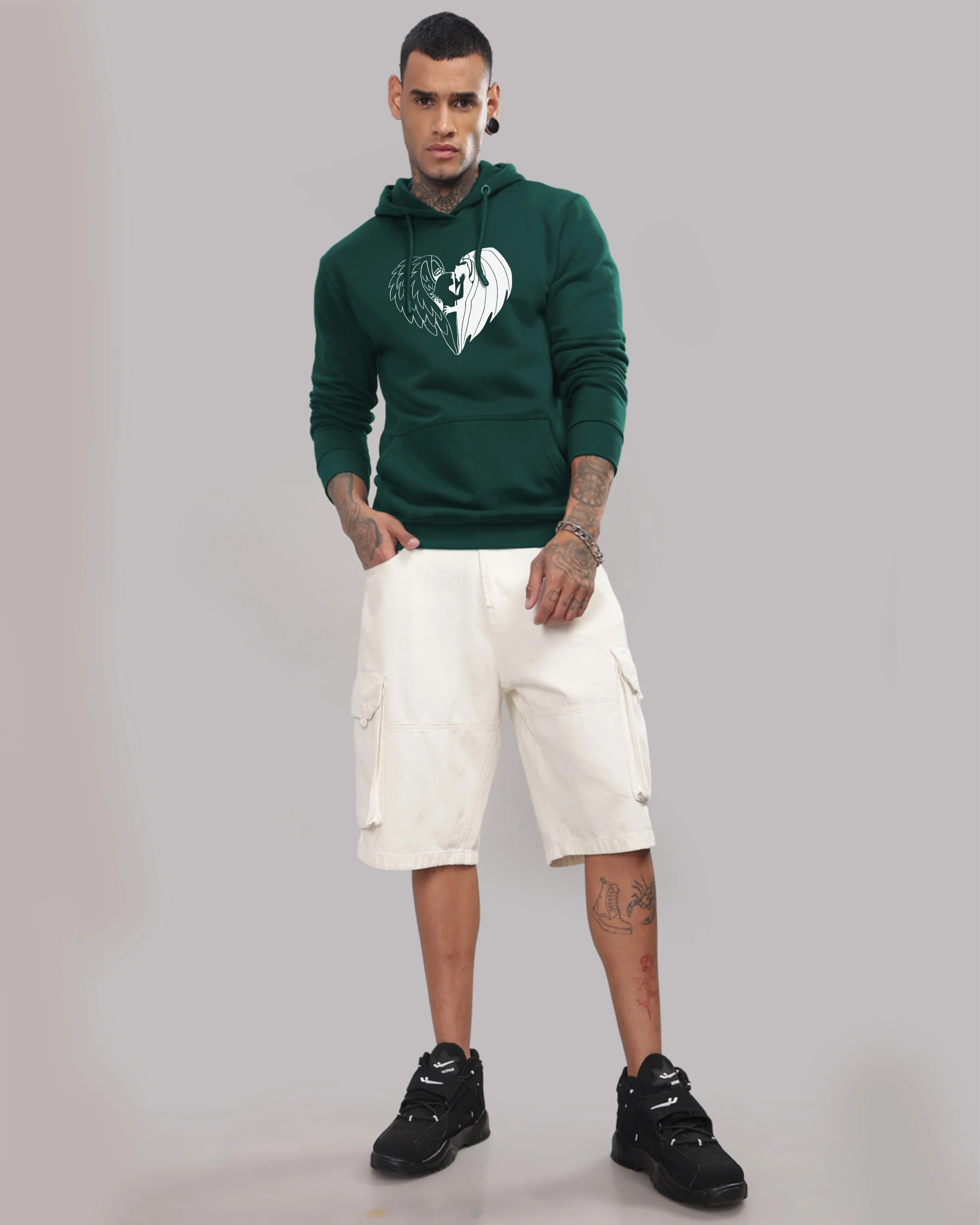 Men Green Printed Hoodie - Image 5