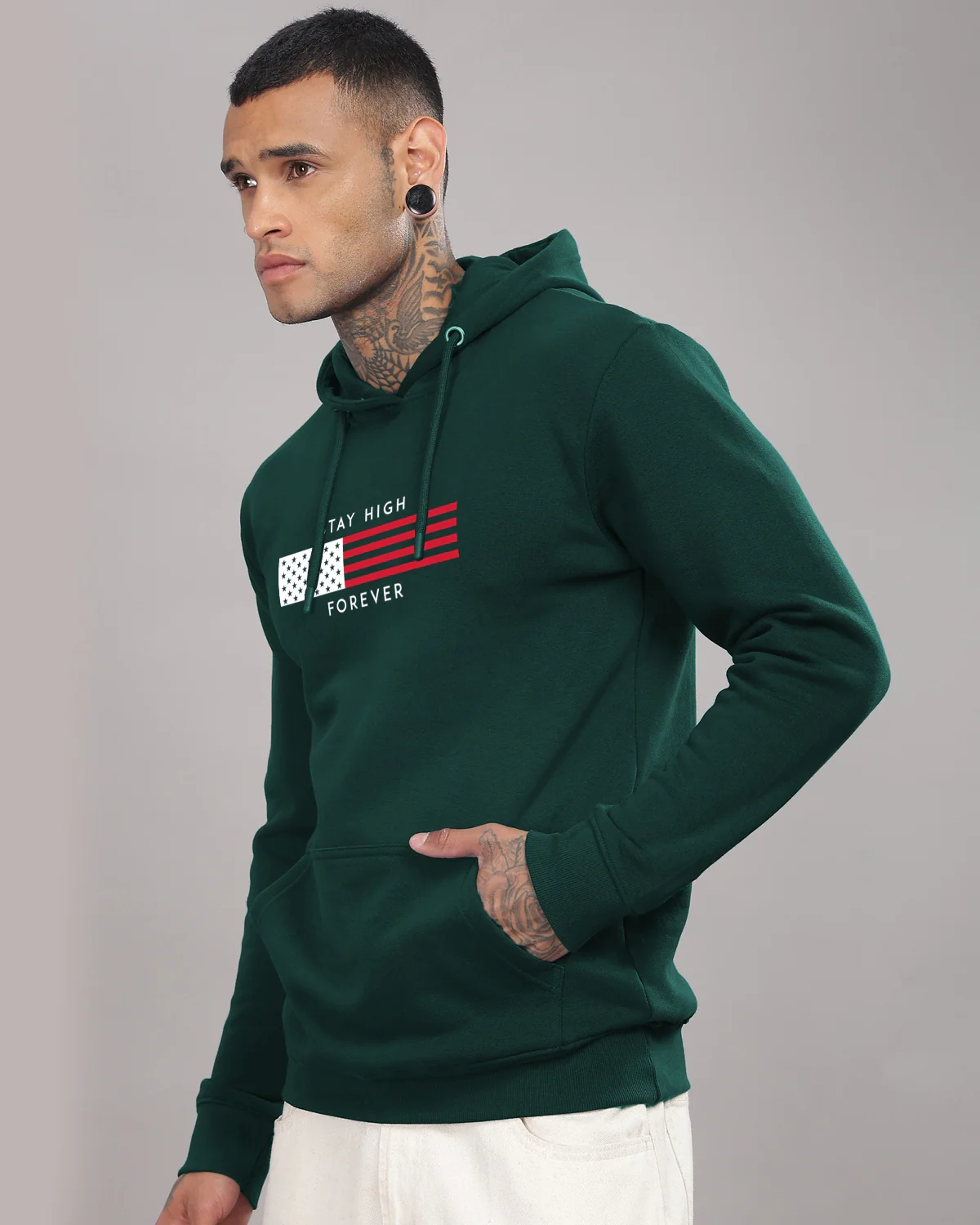Men Green Printed Hoodie - Image 3