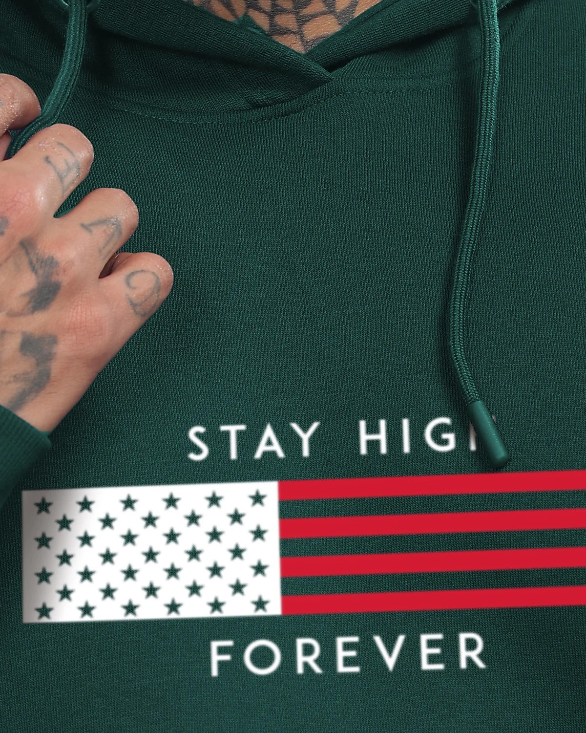 Men Green Printed Hoodie - Image 4
