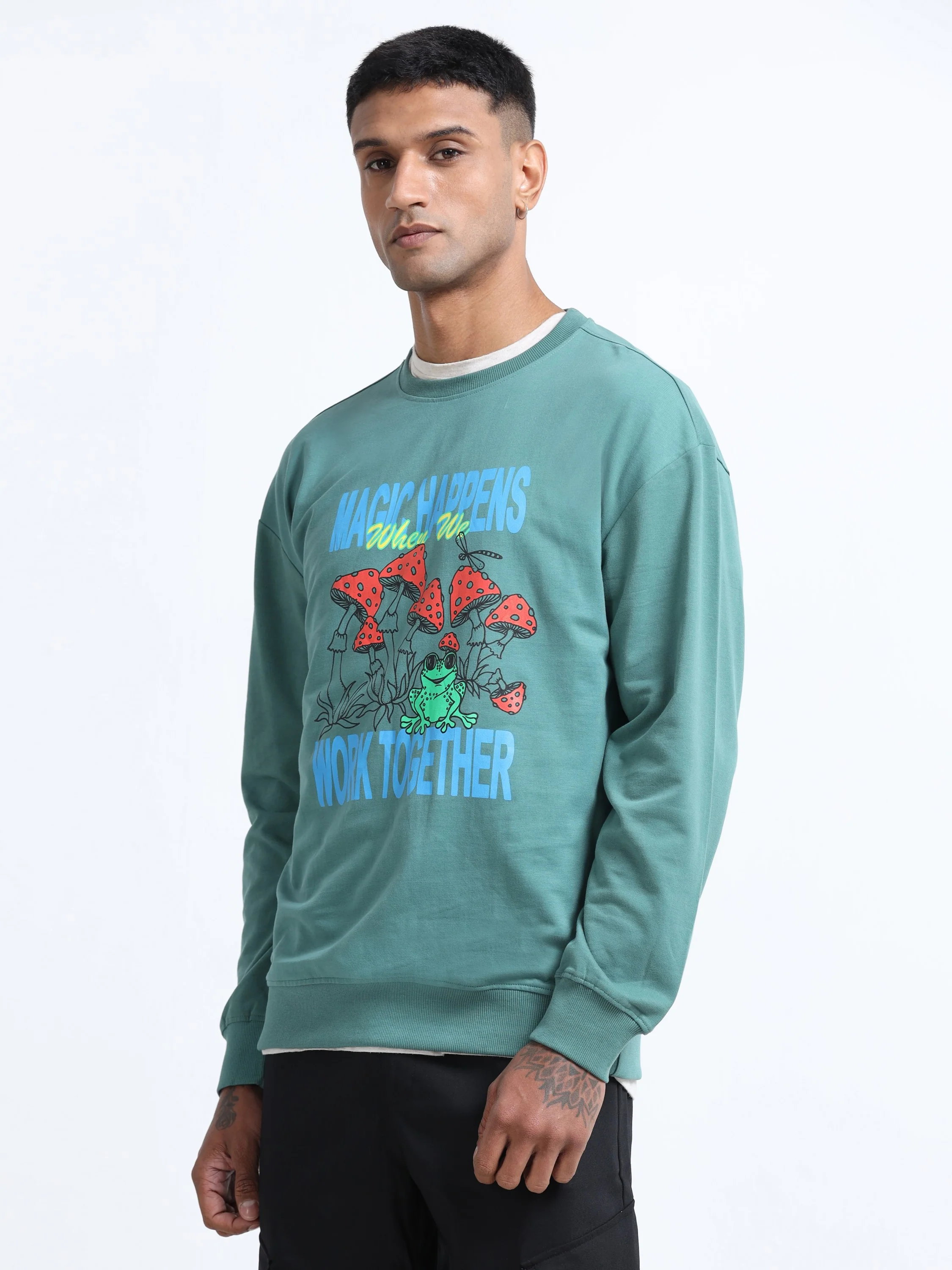 Men Green Printed Oversized Sweatshirt - Image 6