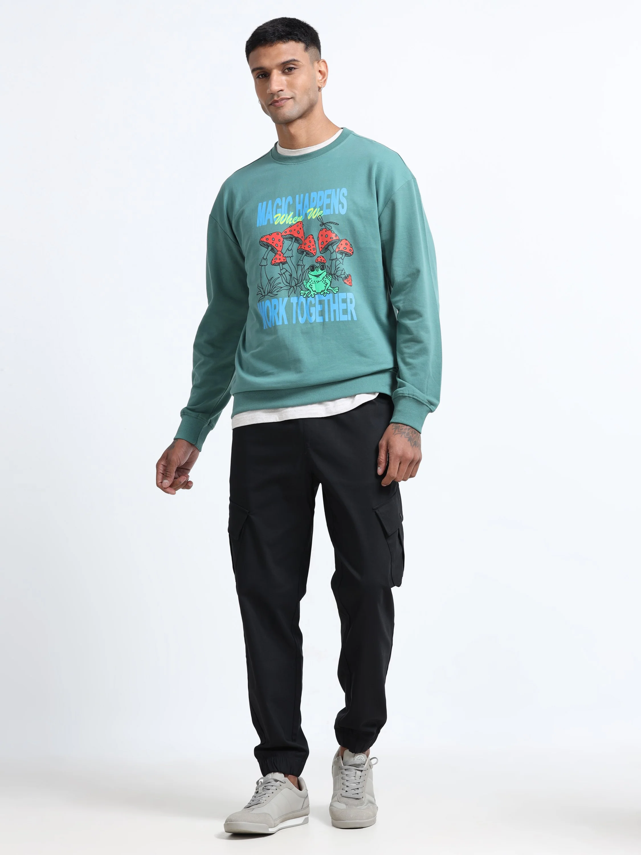 Men Green Printed Oversized Sweatshirt - Image 8