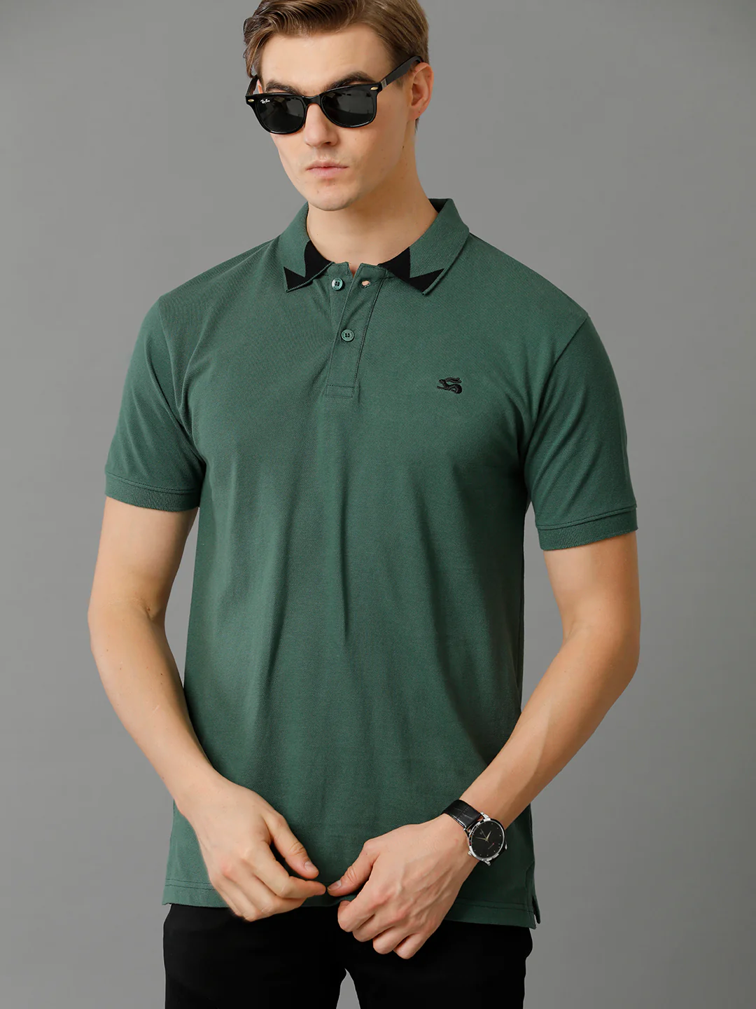 Men Green Regular Fit Polo T-Shirt