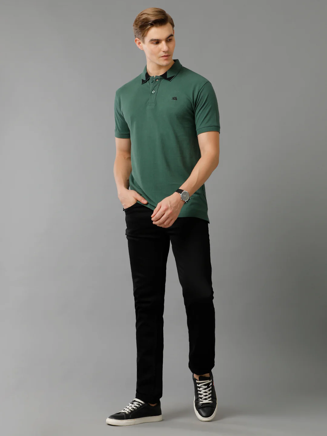 Men Green Regular Fit Polo T-Shirt - Image 3