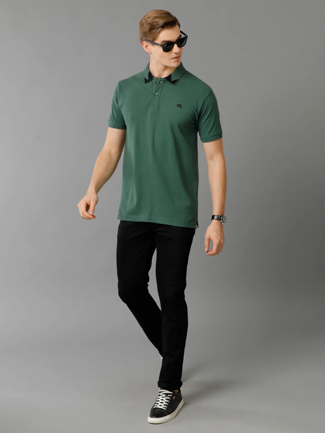 Men Green Regular Fit Polo T-Shirt - Image 4