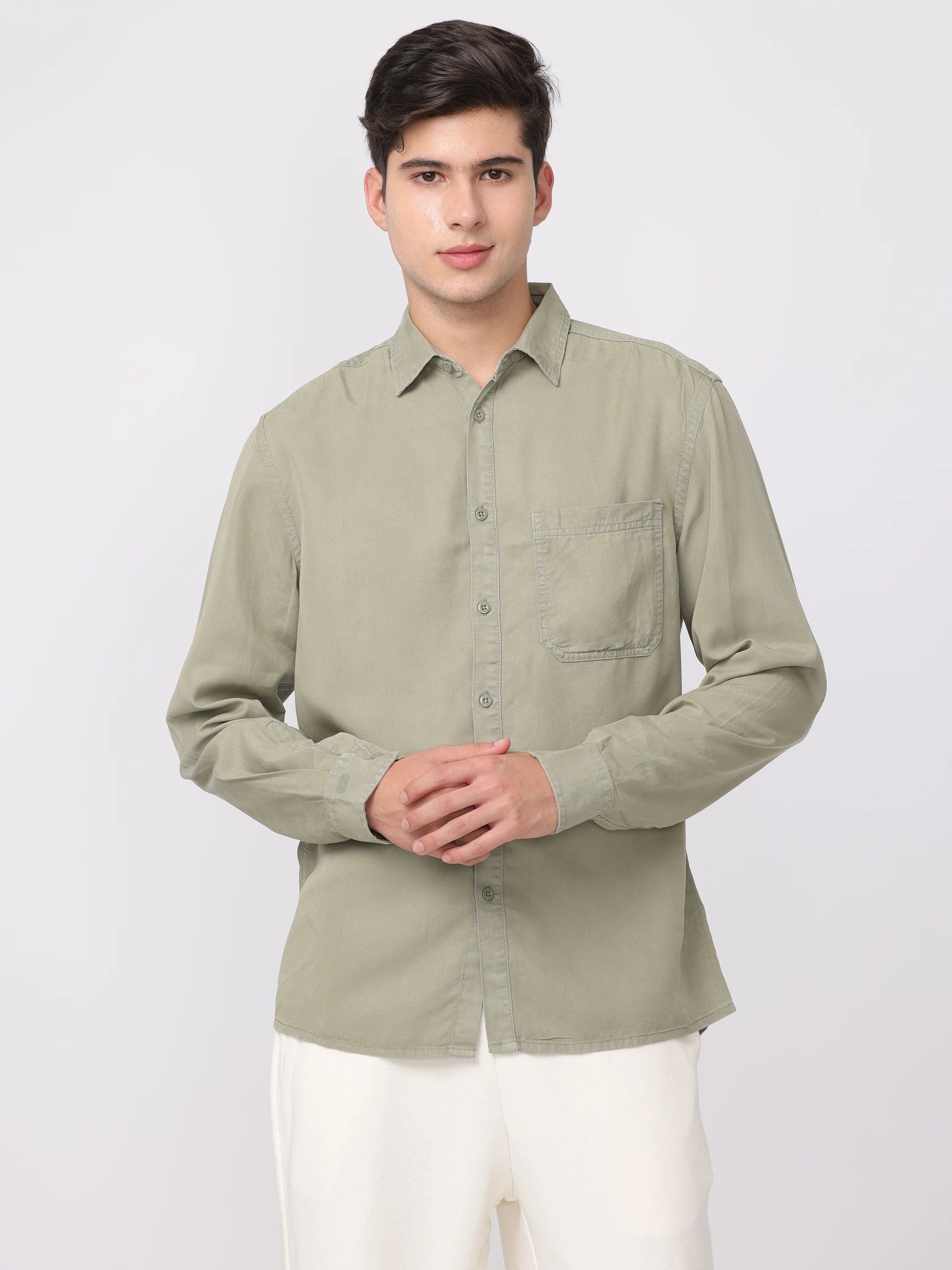 Men Green Regular Fit Cotton Blend Shirt - Image 3