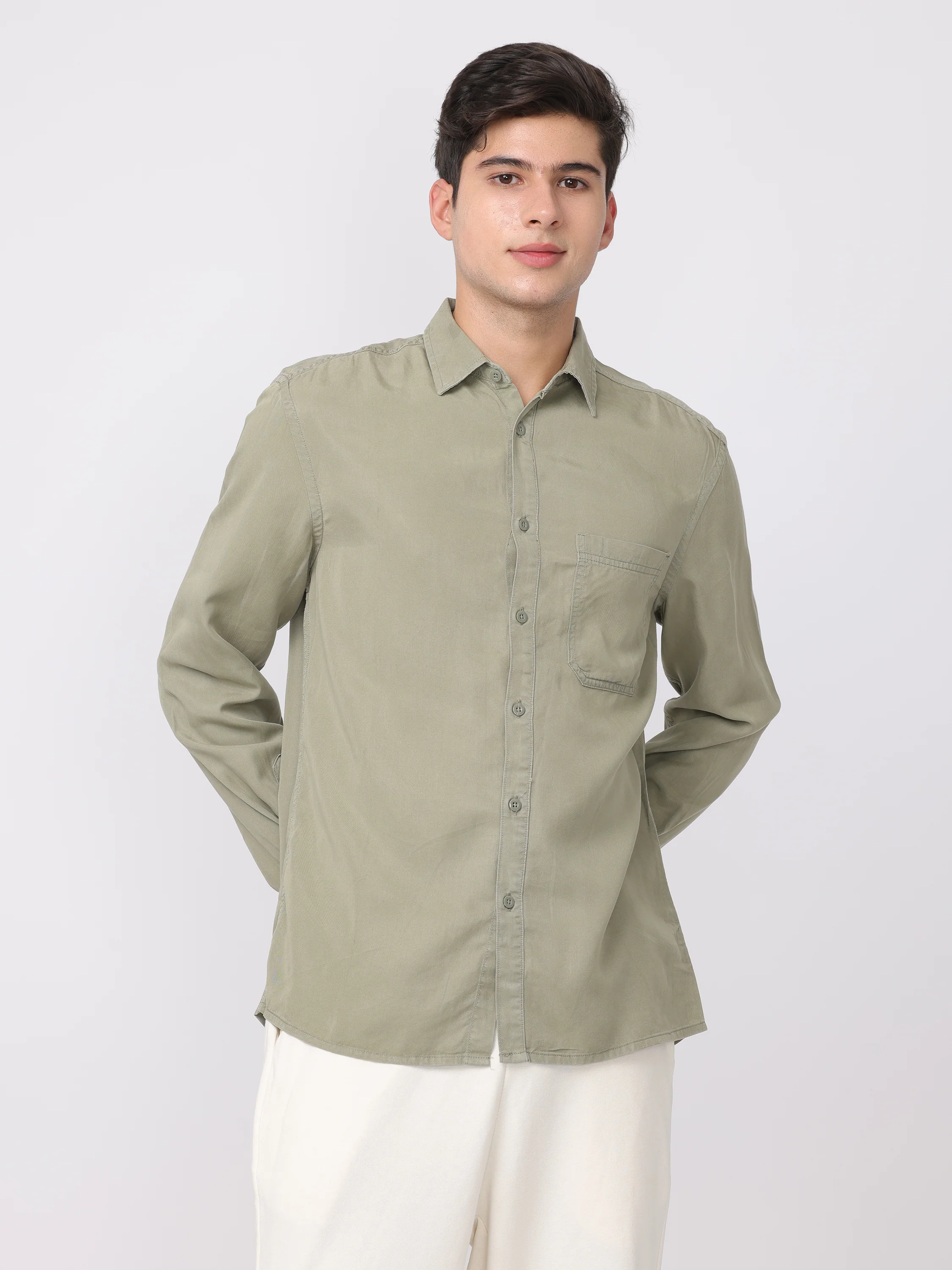 Men Green Regular Fit Cotton Blend Shirt - Image 5