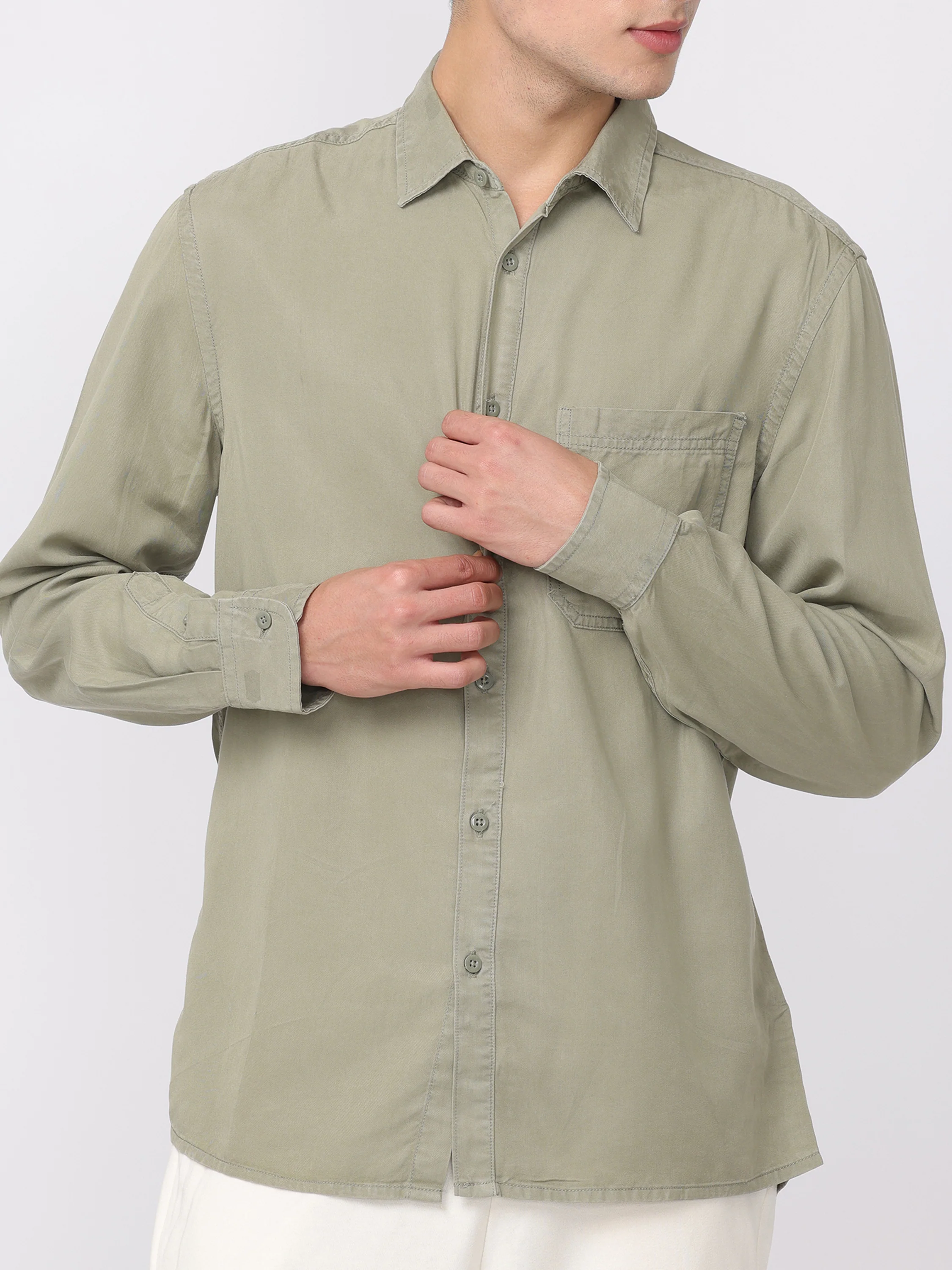 Men Green Regular Fit Cotton Blend Shirt - Image 6