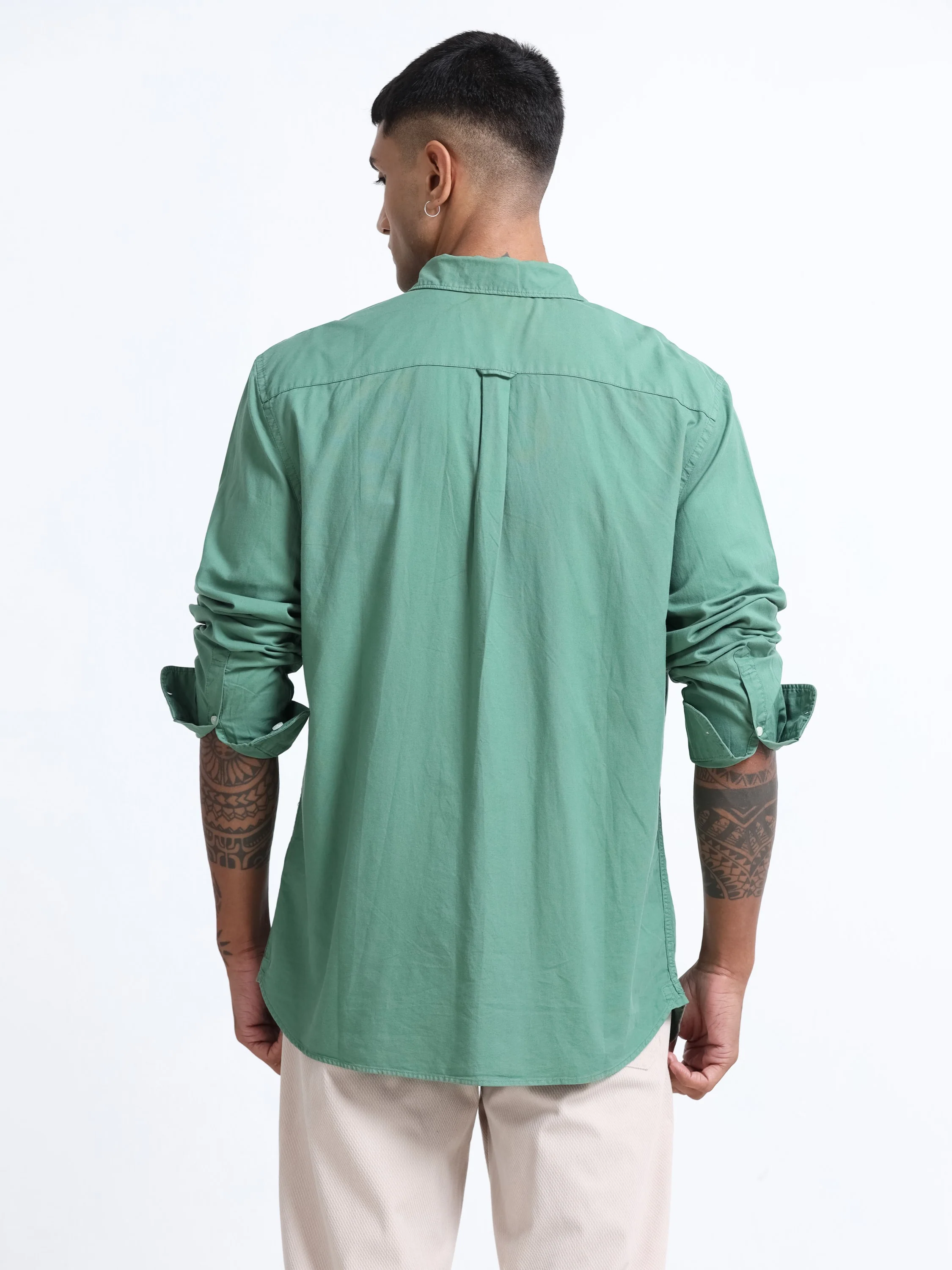 Men Green Button Down Collar Shirt - Image 2
