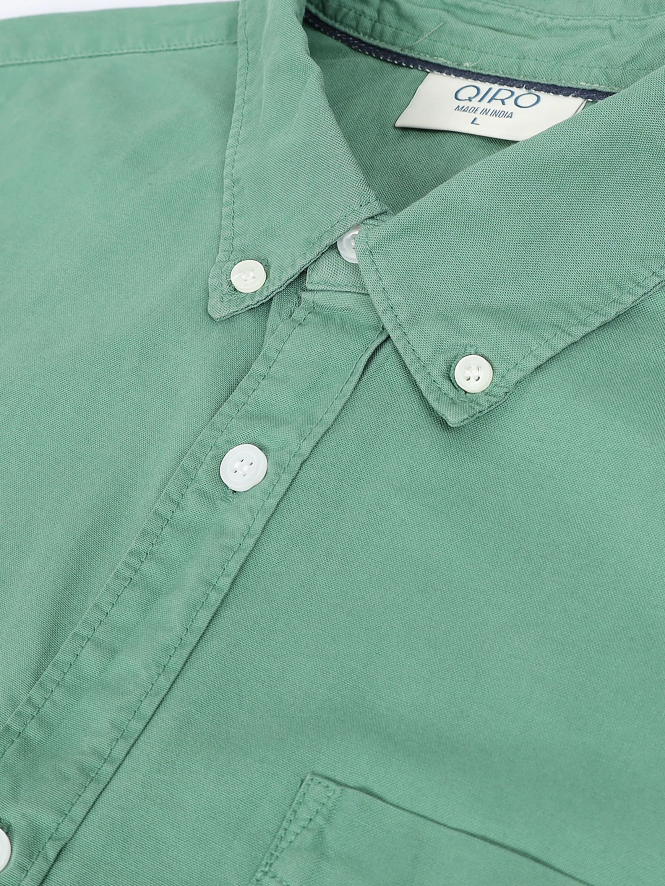 Men Green Button Down Collar Shirt - Image 4