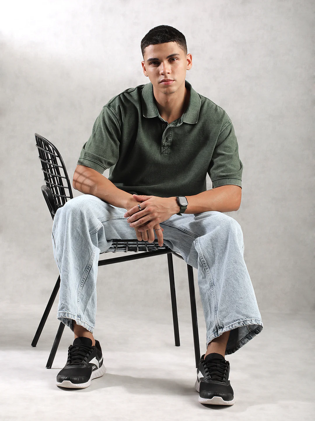 Men Green Drop Shoulder Oversize Polo T-Shirt - Image 2