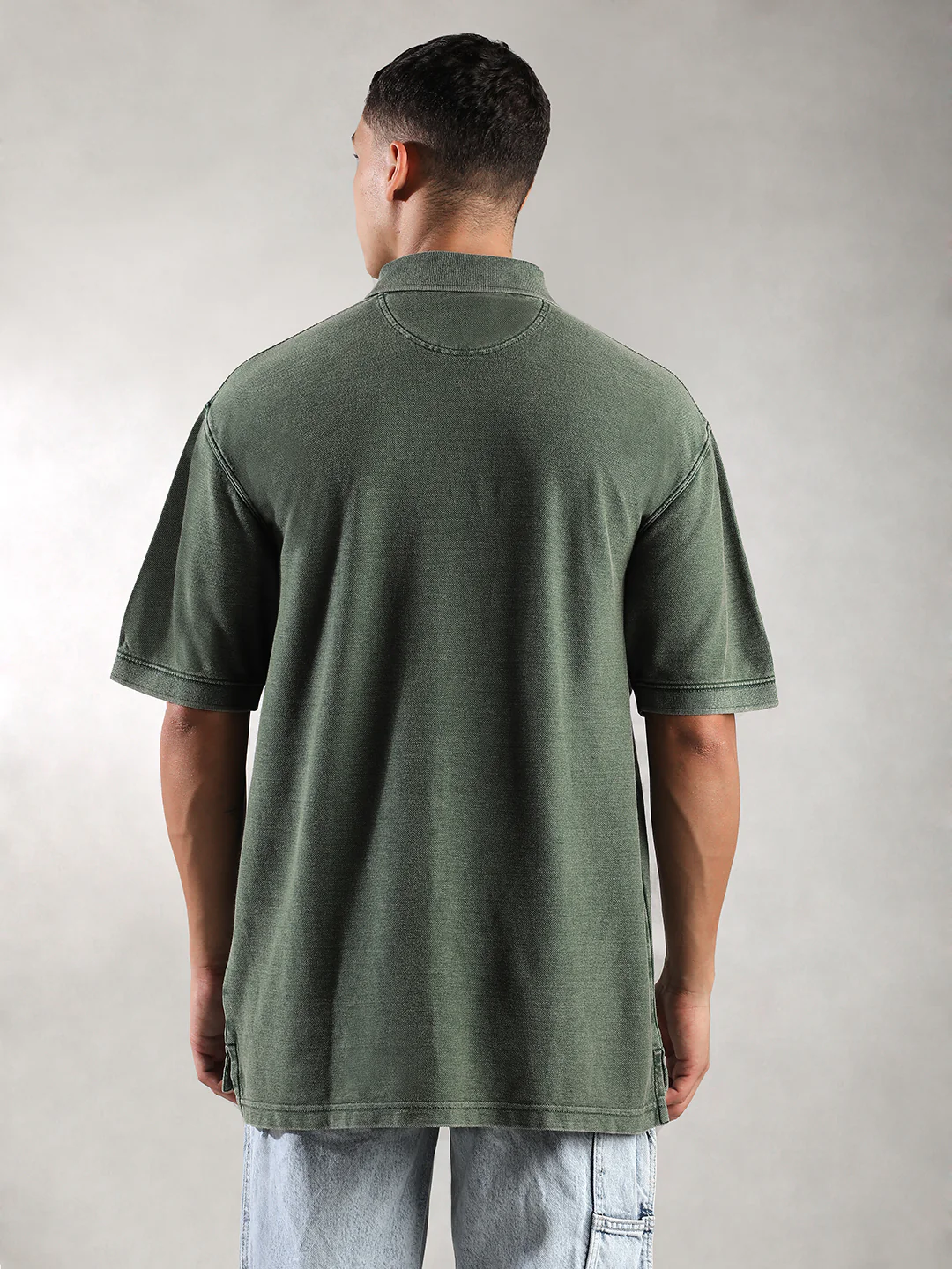 Men Green Drop Shoulder Oversize Polo T-Shirt - Image 5