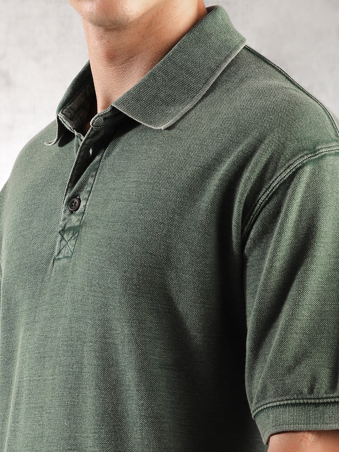 Men Green Drop Shoulder Oversize Polo T-Shirt - Image 6