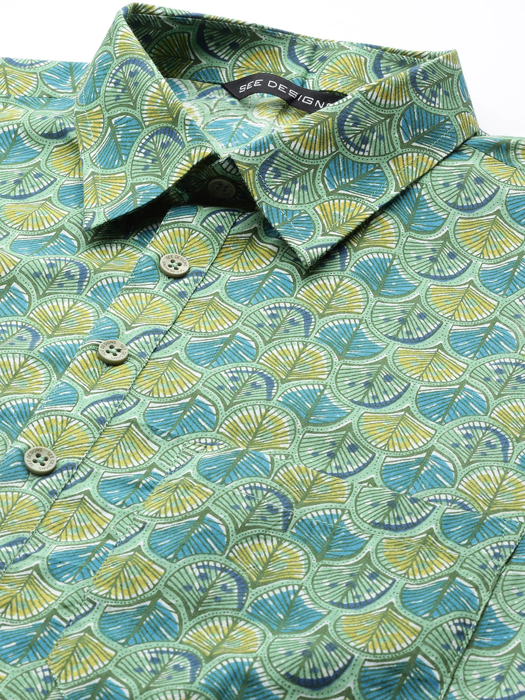 Men Green Regular Pure Cotton Pathani Printed Men'S Kurta - Image 2