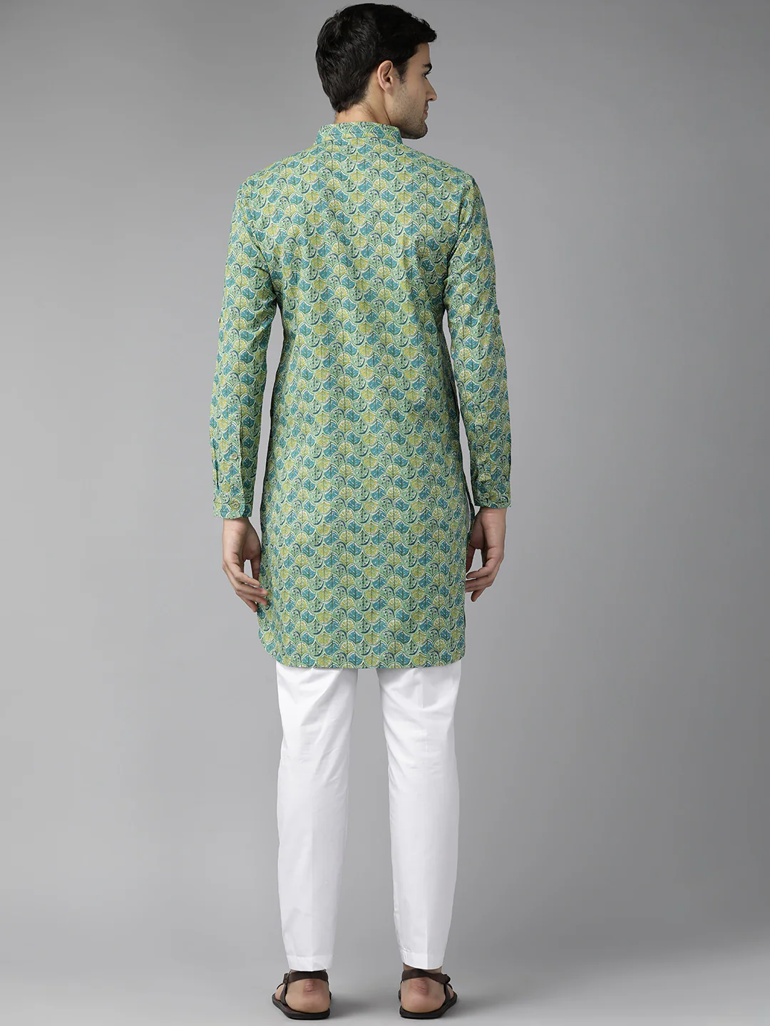Men Green Regular Pure Cotton Pathani Printed Men'S Kurta - Image 5