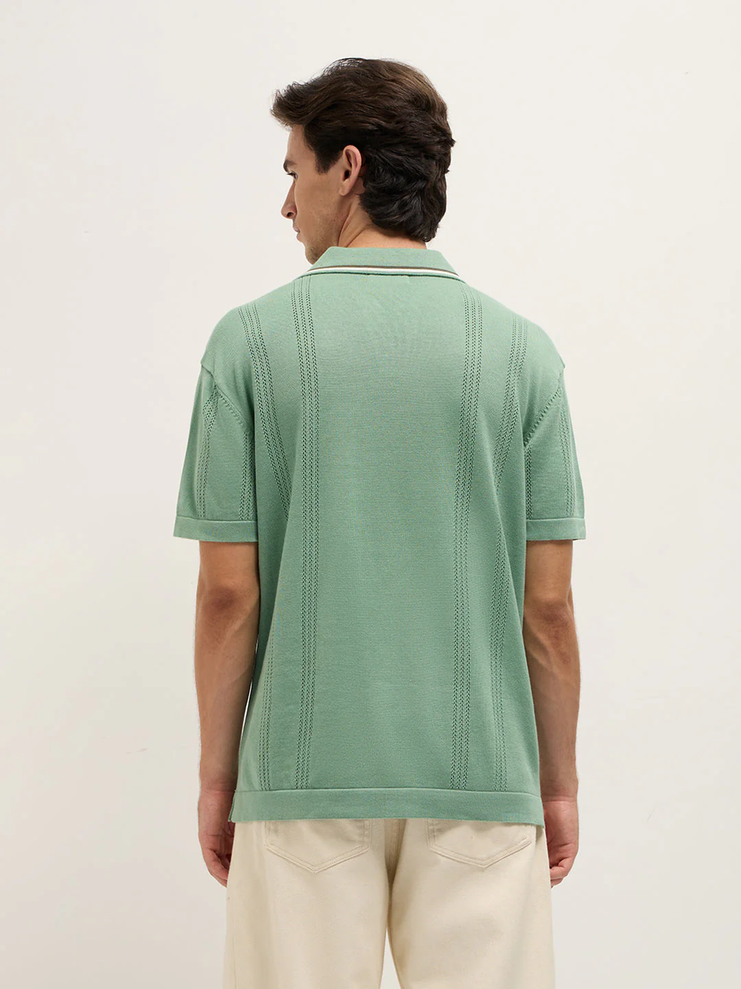 Men Green Relaxed Fit Flat Knit Polo - Image 2