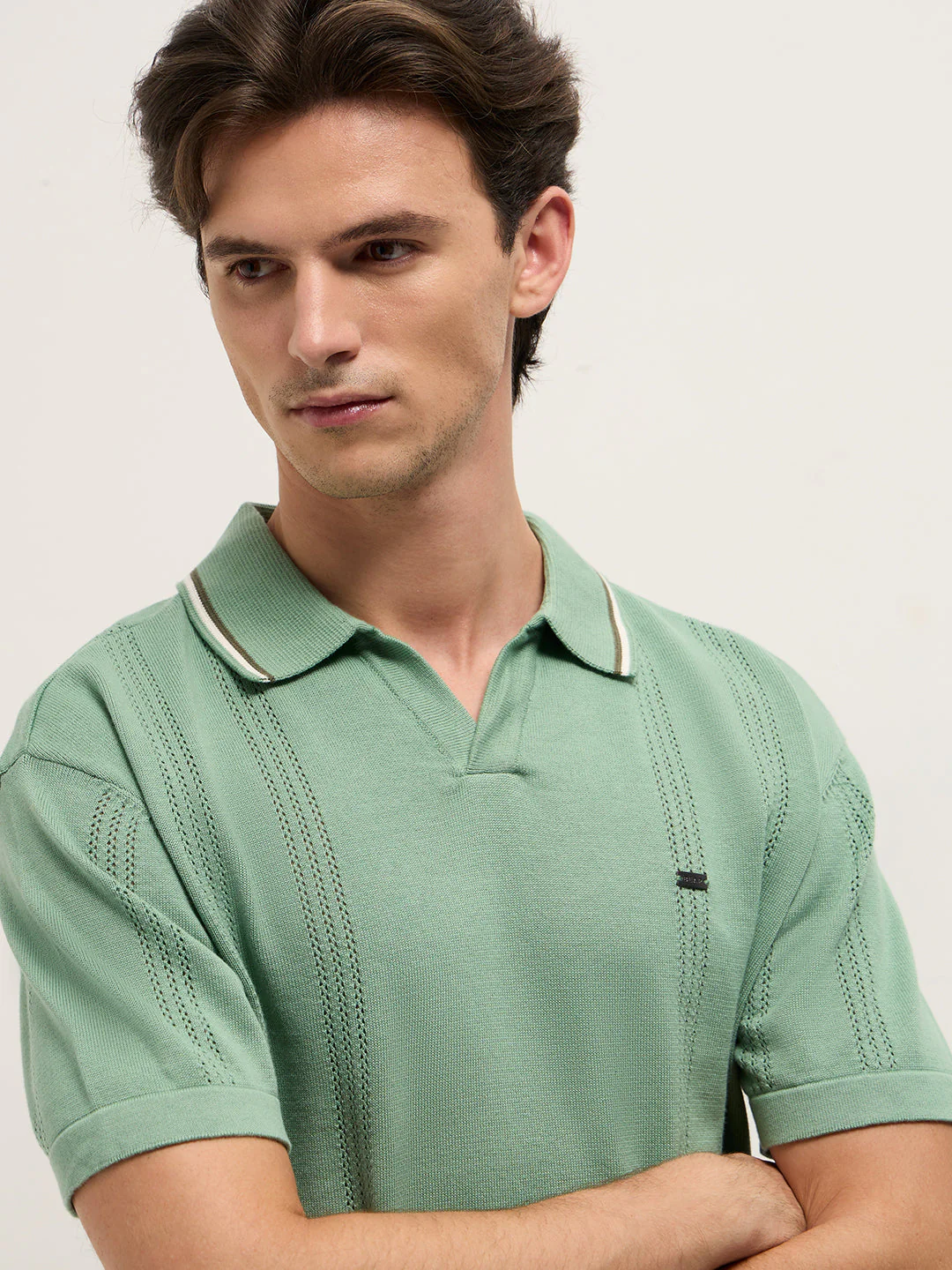 Men Green Relaxed Fit Flat Knit Polo - Image 5