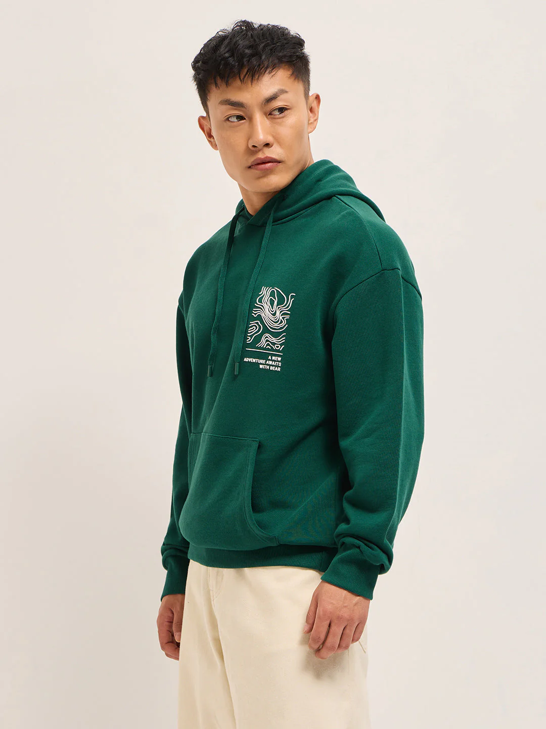 Men Green Relaxed Fit Hoodie - Image 2