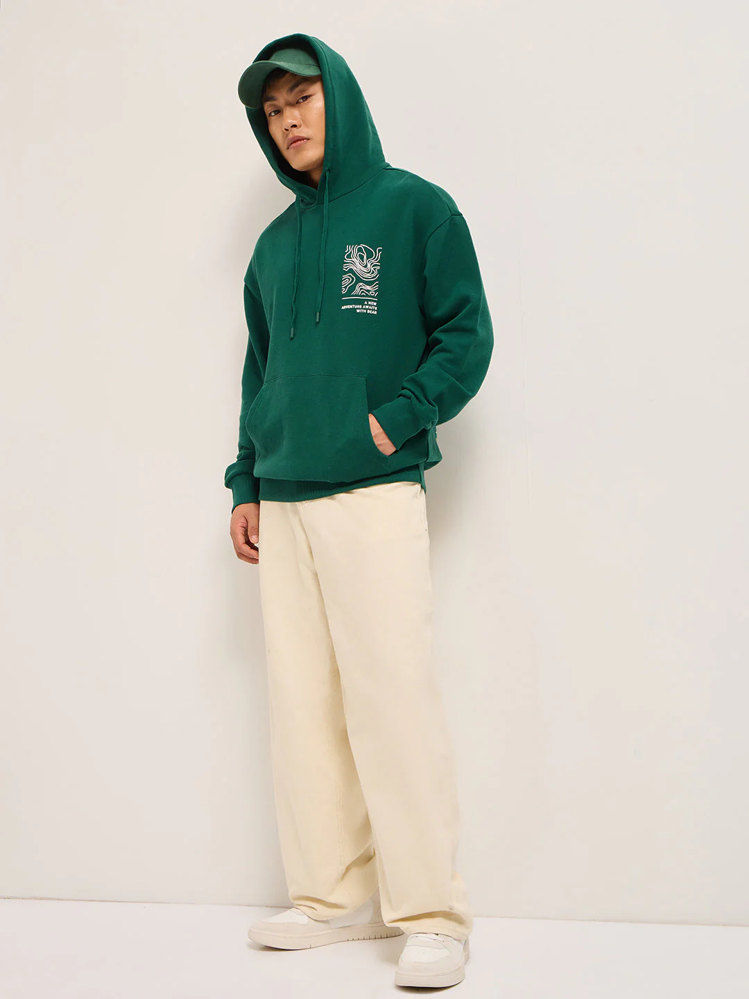 Men Green Relaxed Fit Hoodie - Image 4