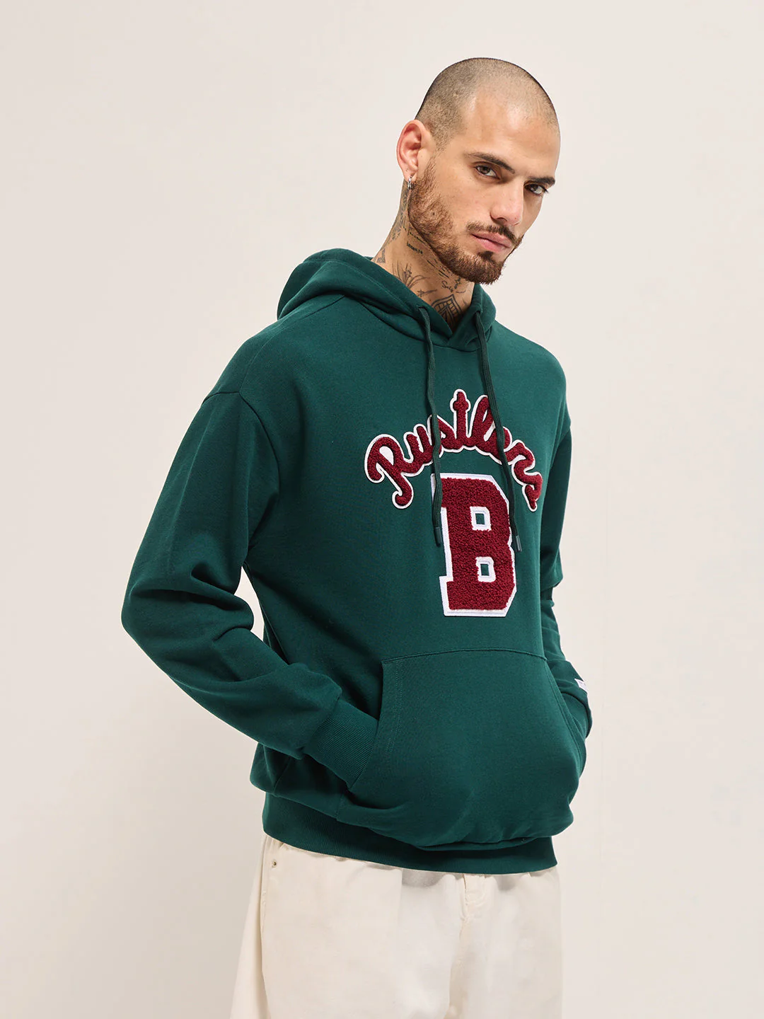 Men Green Relaxed Fit Hoodie - Image 3