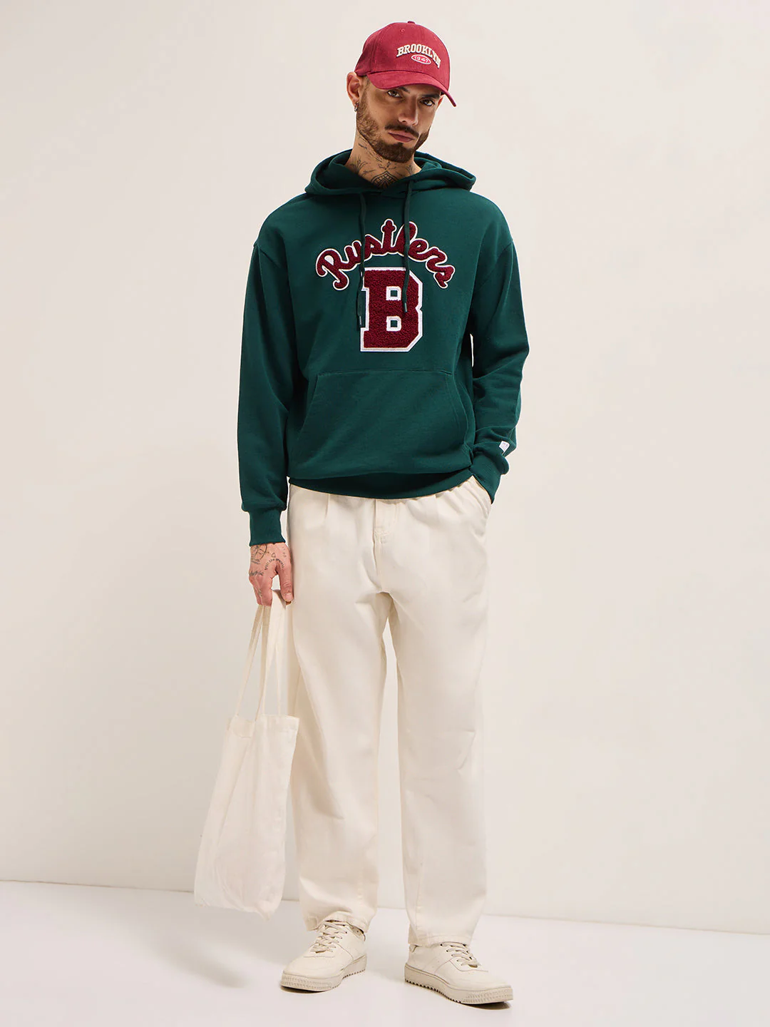 Men Green Relaxed Fit Hoodie - Image 4