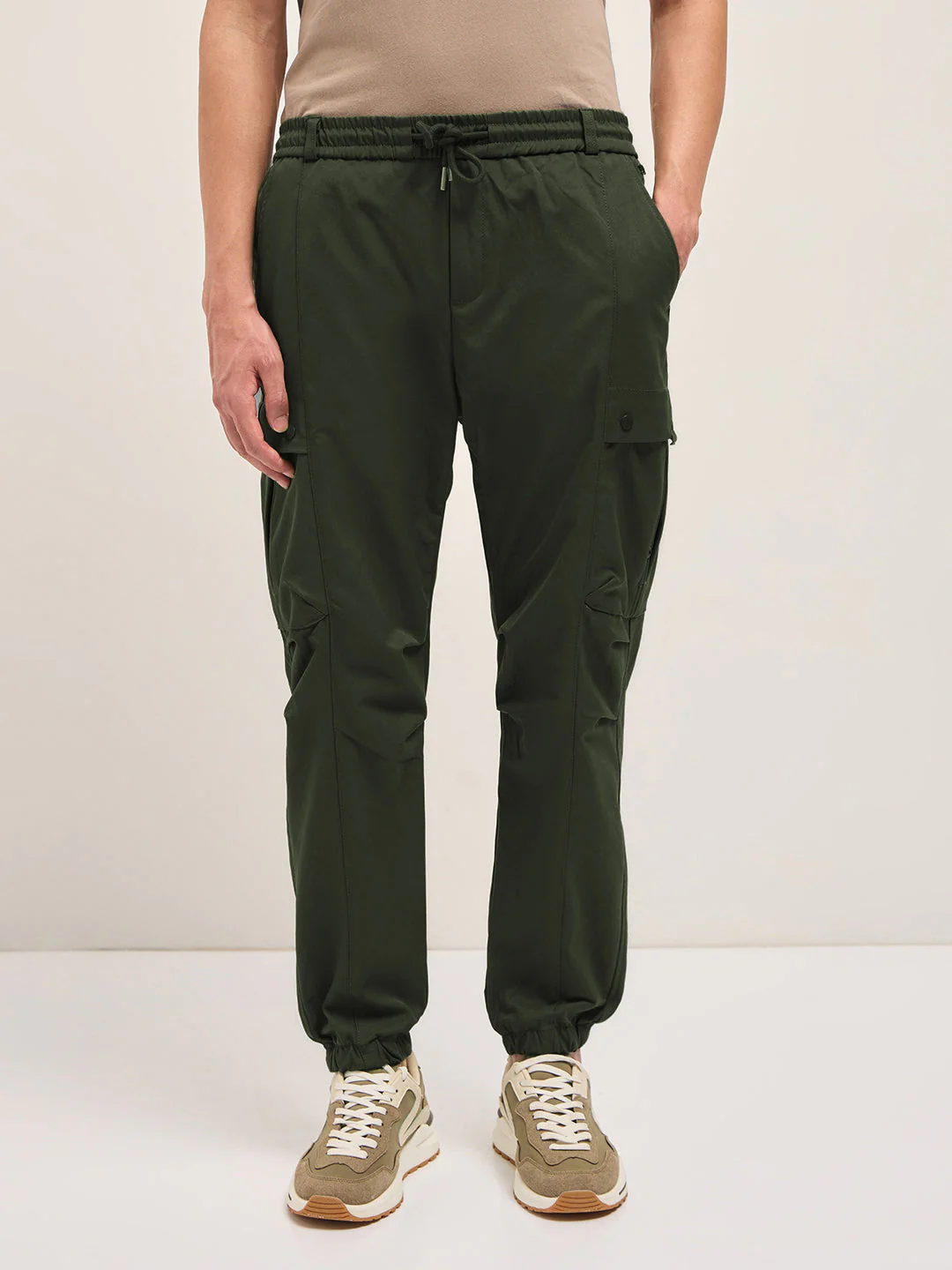 Men Green Relaxed Fit Polyester Cargo Pants - Image 6