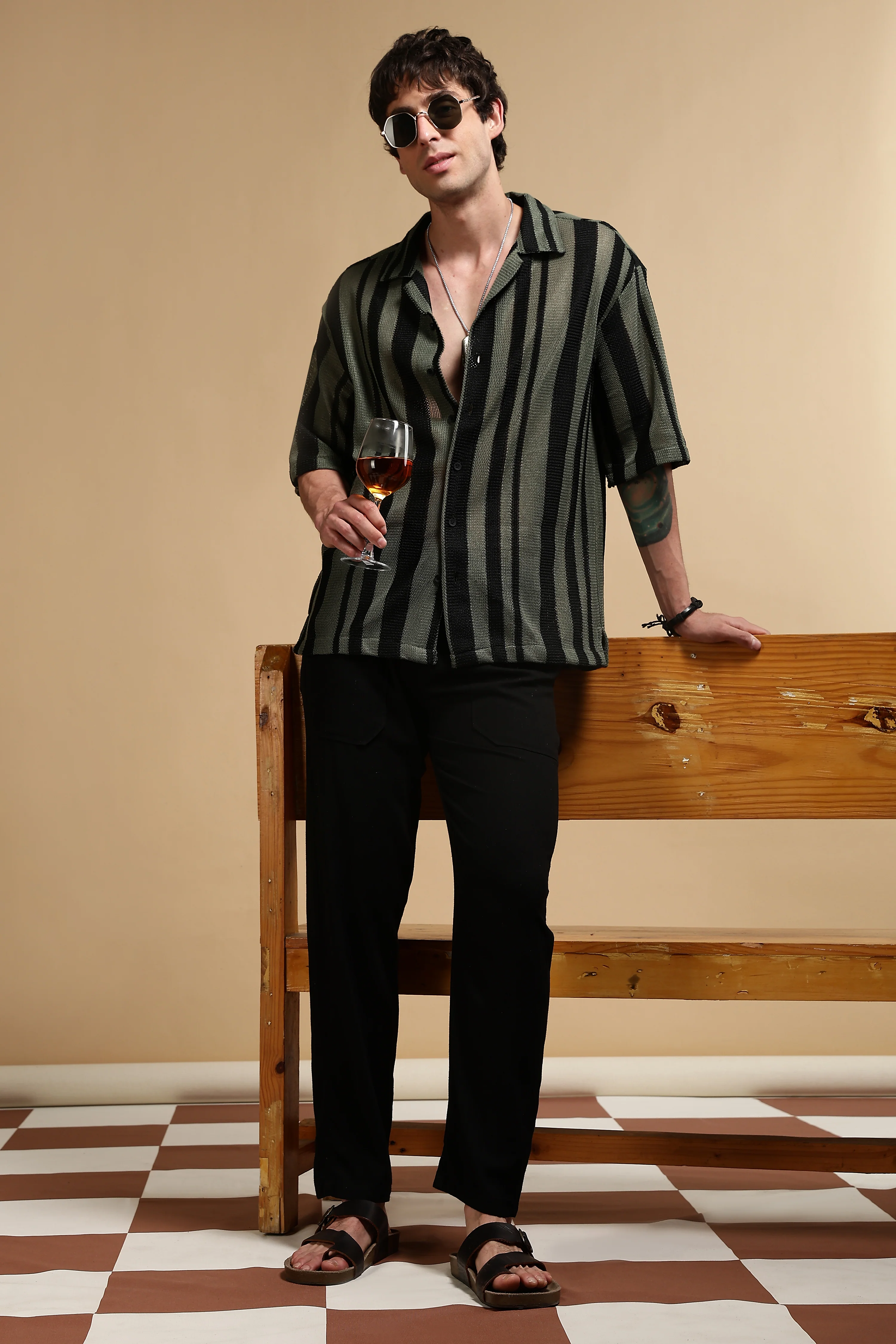 Men Green Relaxed Fit Striped Shirt - Image 2