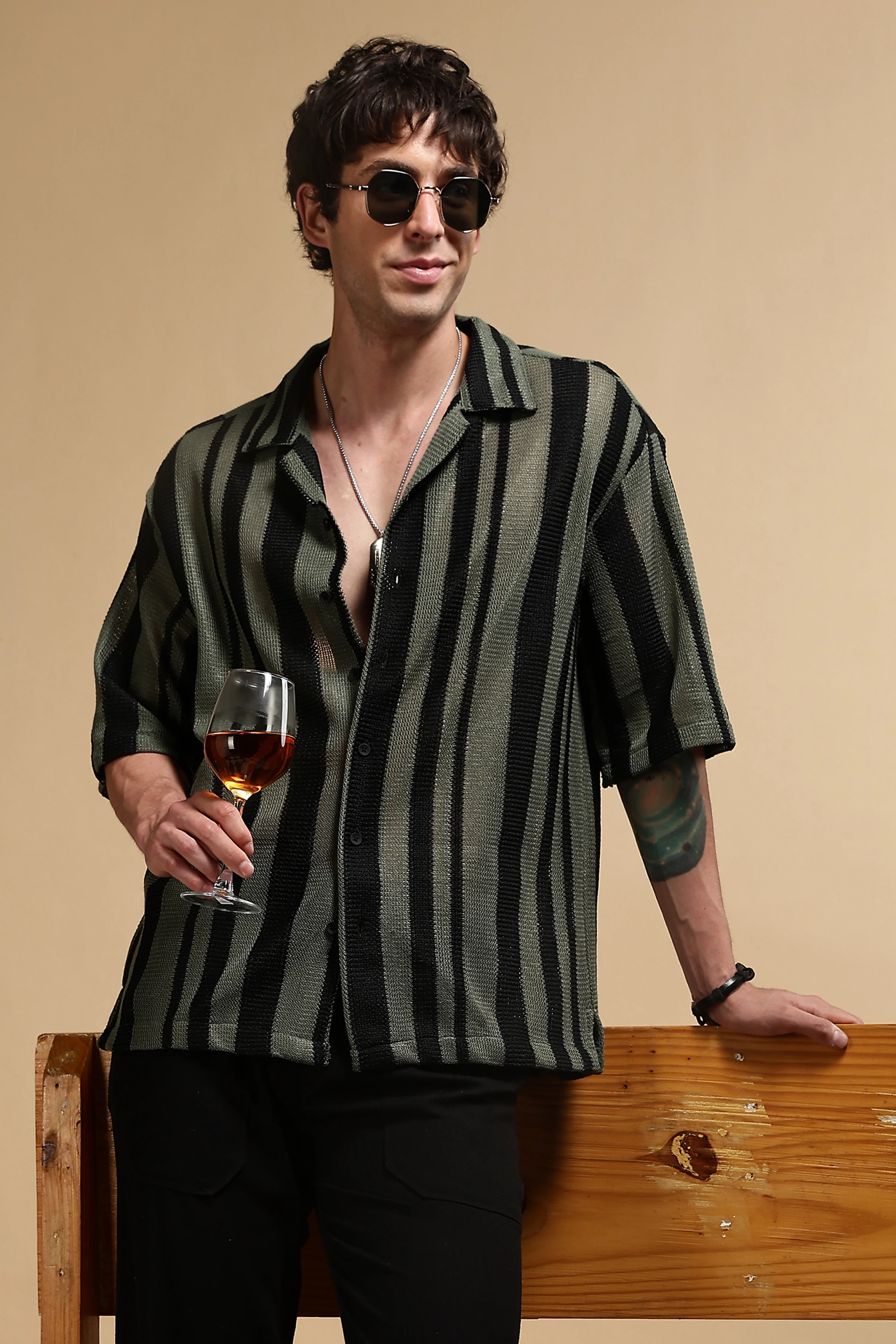 Men Green Relaxed Fit Striped Shirt - Image 8