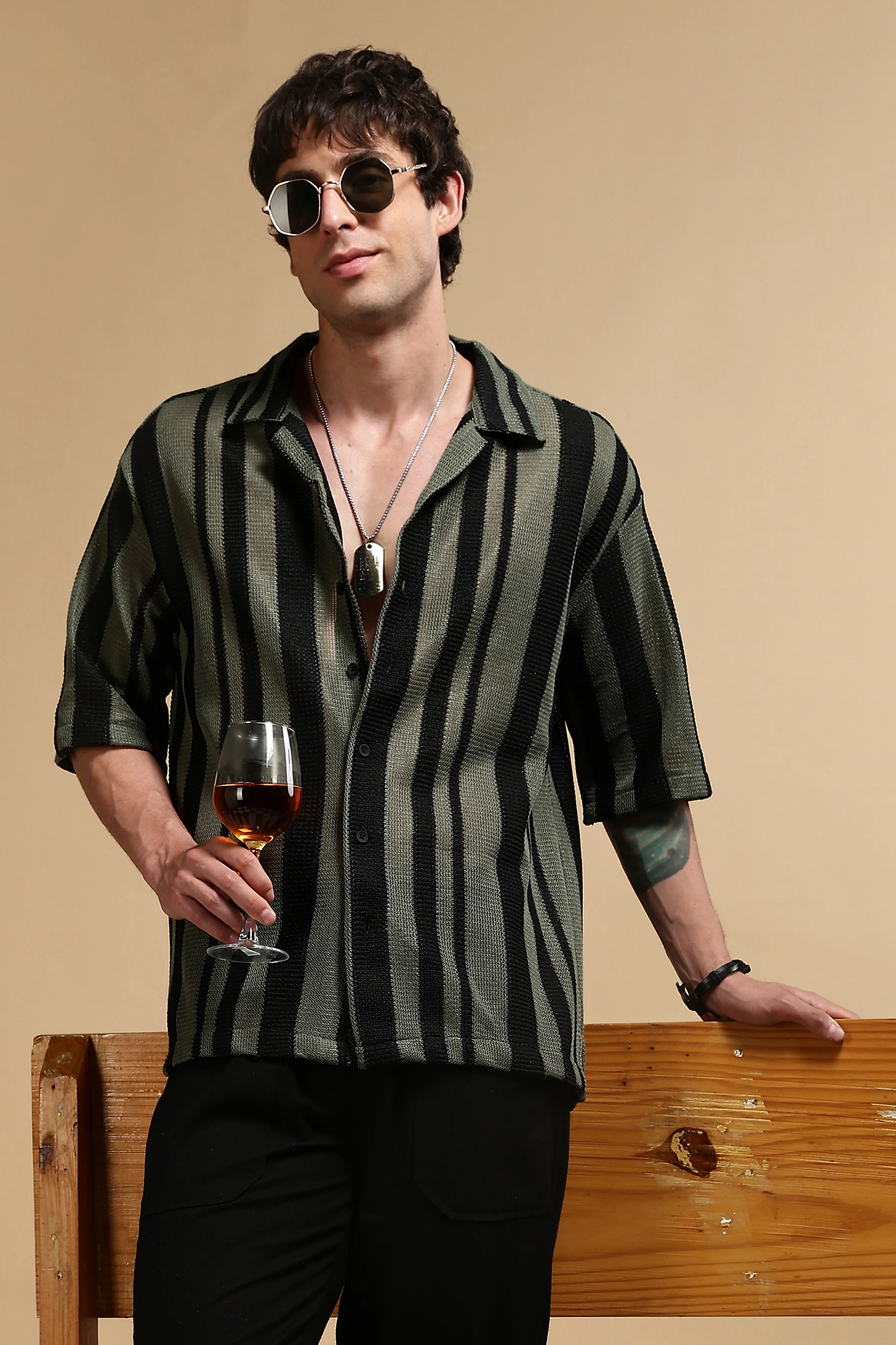 Men Green Relaxed Fit Striped Shirt - Image 9