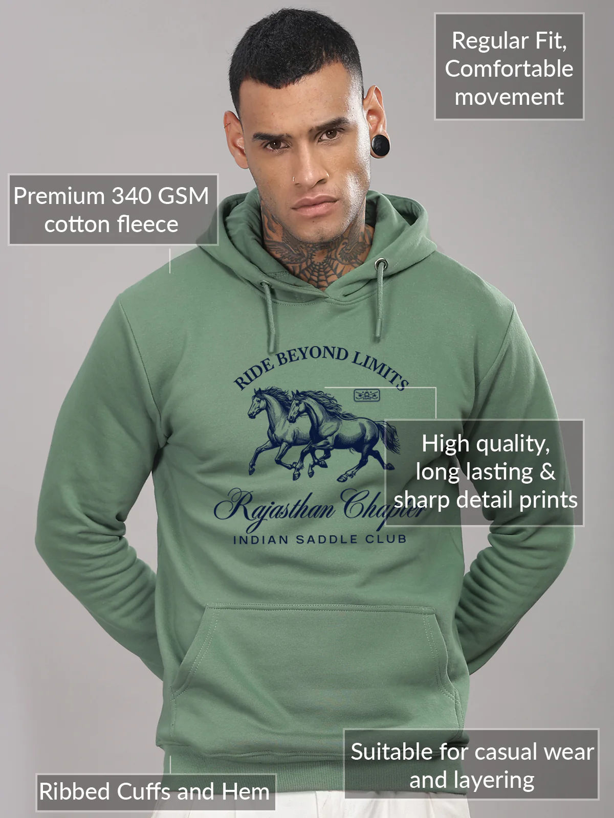 Men Green Printed Hoodie - Image 3