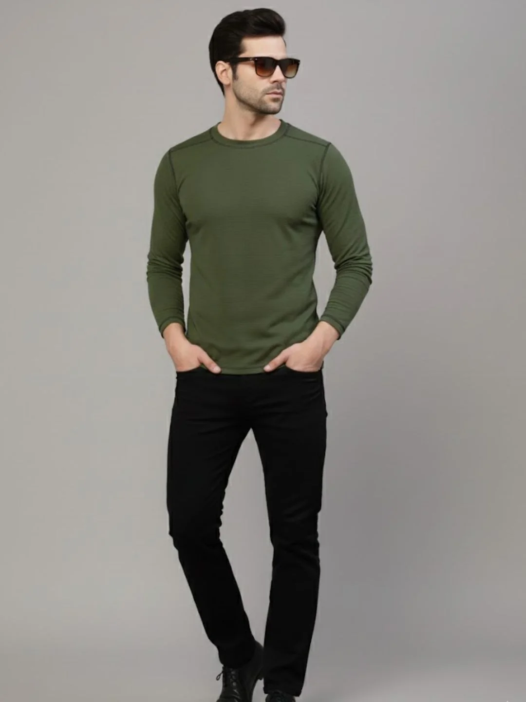 Men Green Round Neck Polyester T-Shirt - Image 5
