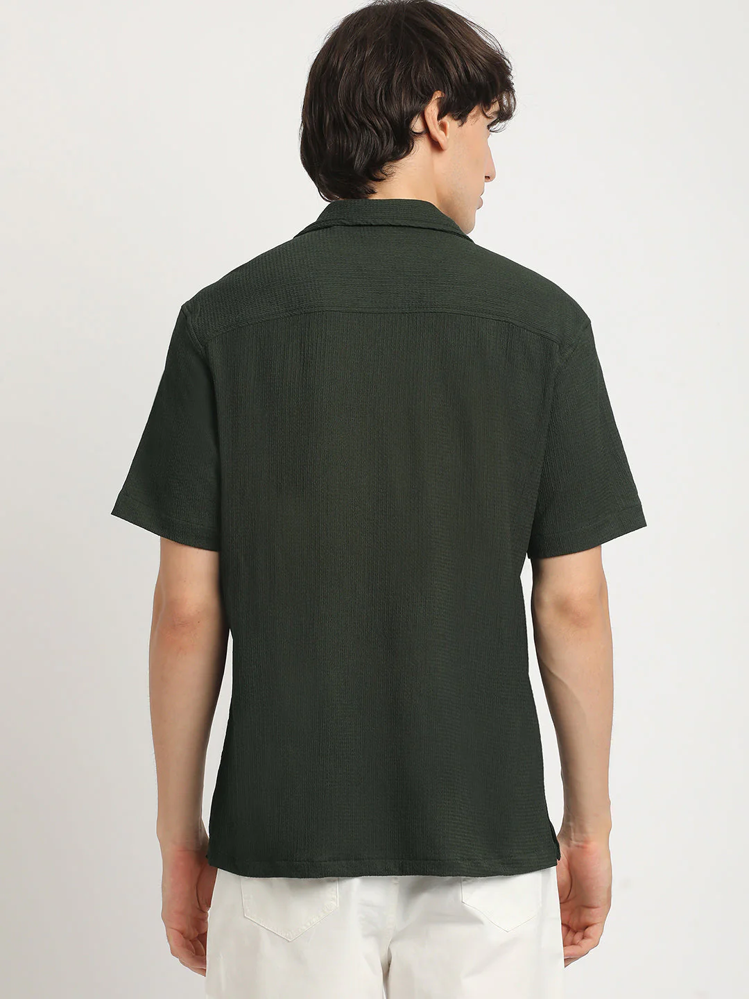 Men  Green Self Design Regular Fit Casual Shirt - Image 4
