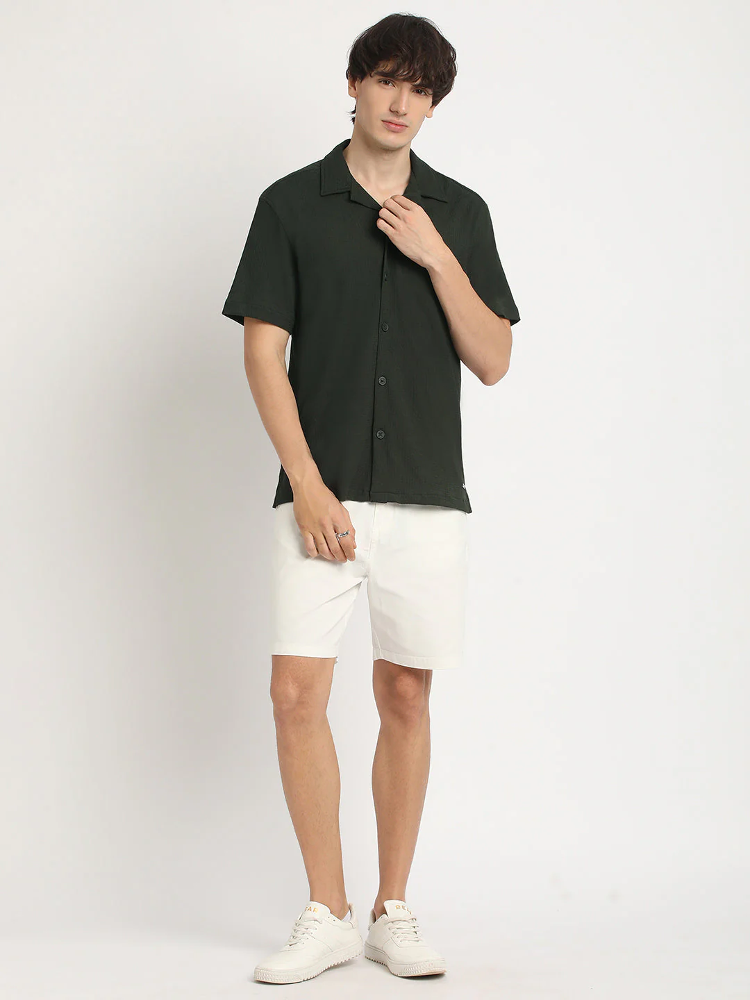 Men  Green Self Design Regular Fit Casual Shirt - Image 5