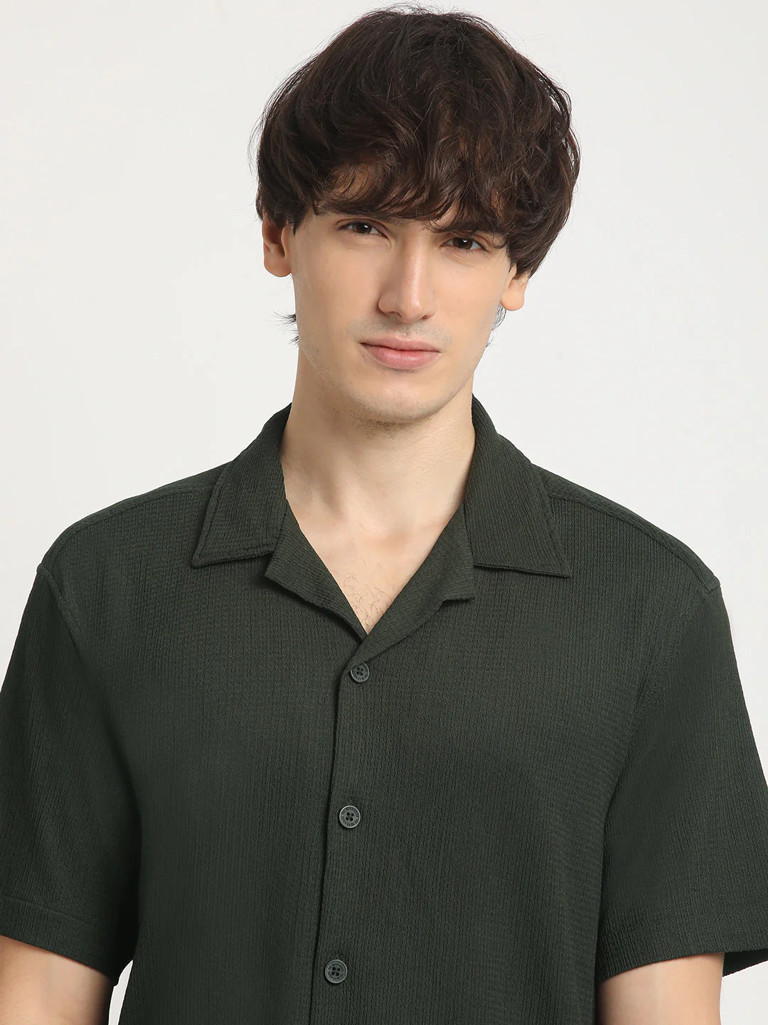 Men  Green Self Design Regular Fit Casual Shirt - Image 6