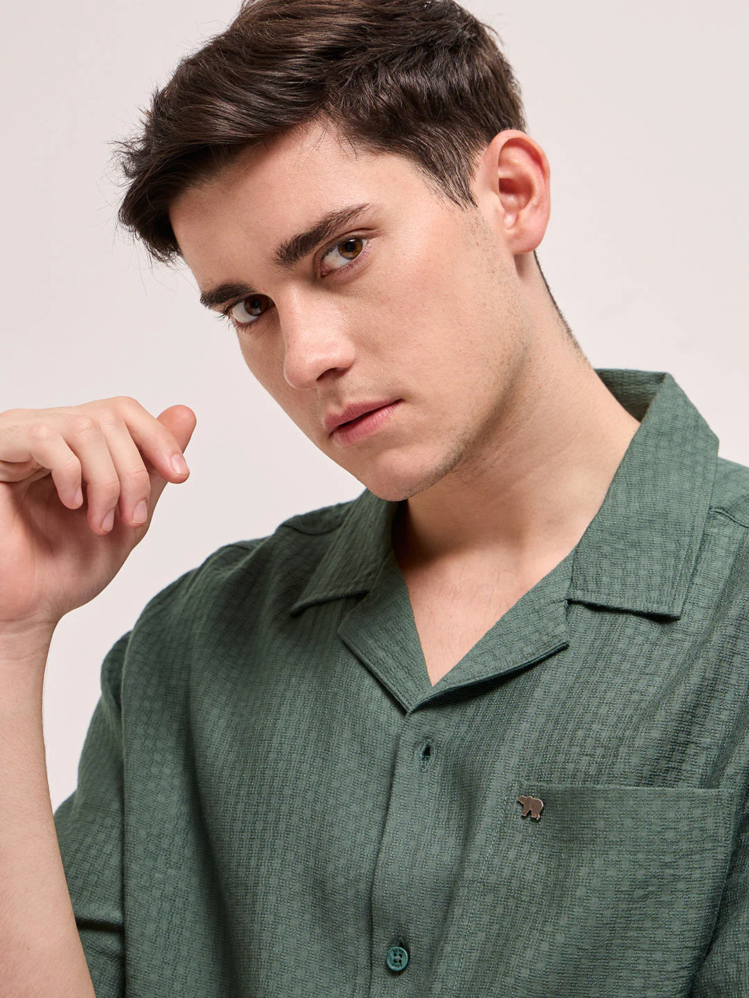 Men Green Self Design Regular Fit Casual Shirt - Image 5