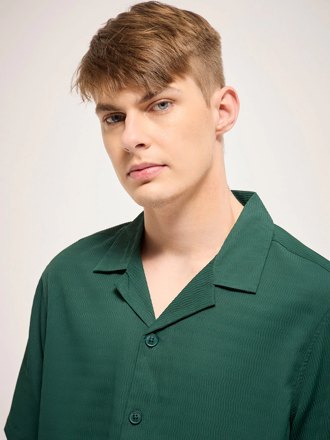 Men Green Self Design Regular Fit Casual Shirt - Image 4