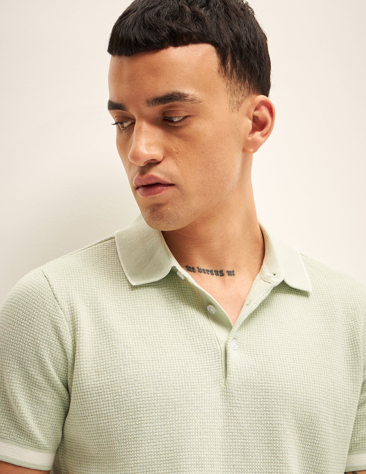 Men Green Self Design Regular Fit Polo T-Shirt - Image 5