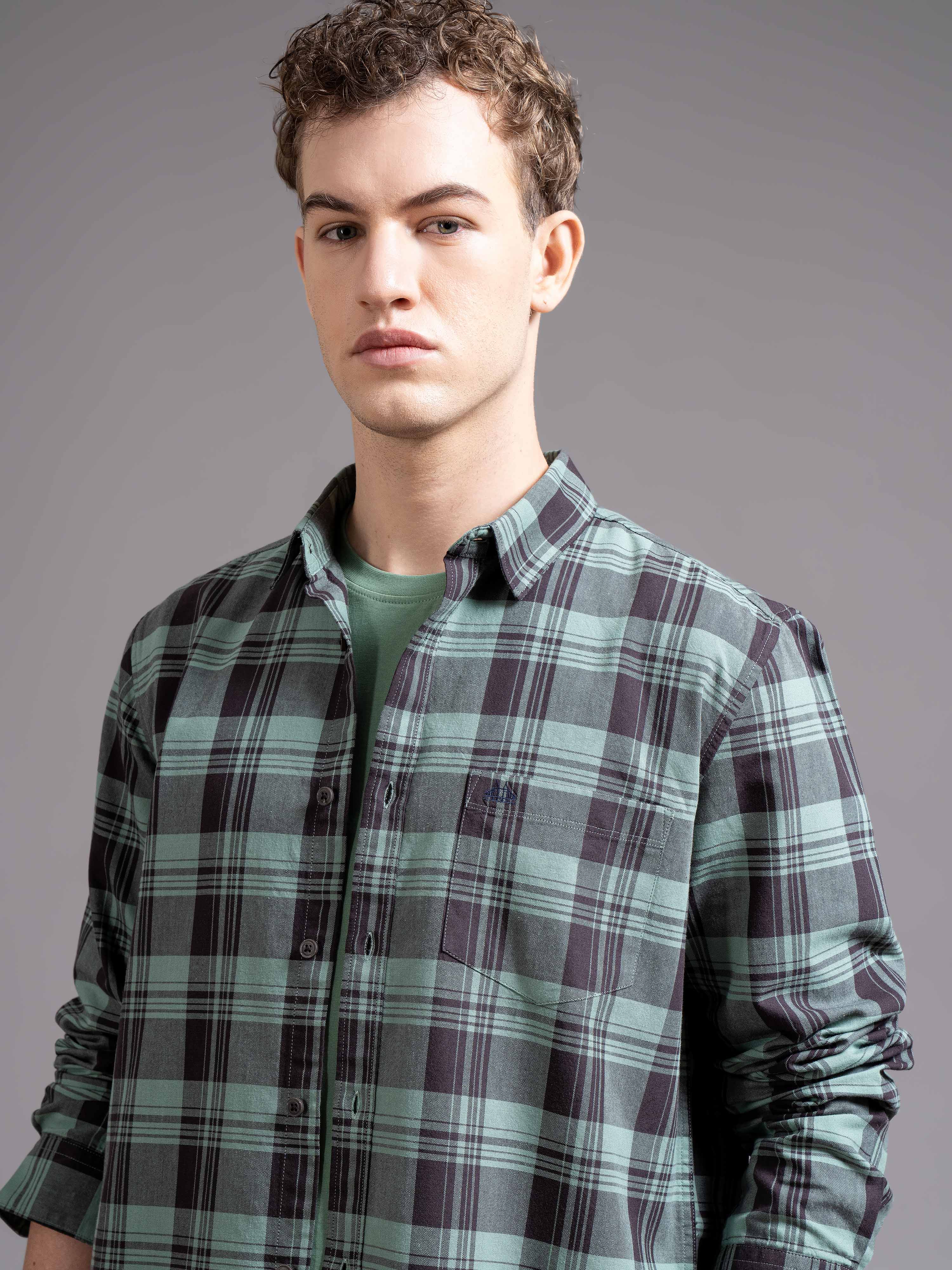 Men Green Slim Fit Checked Shirt - Image 5