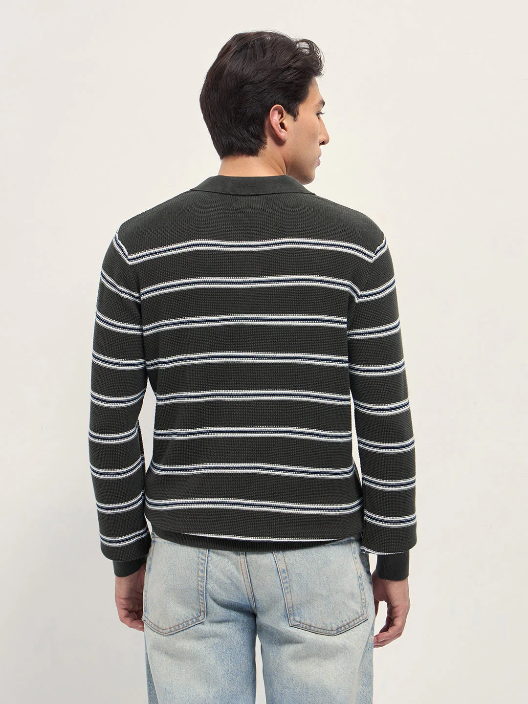 Men Green Slim Fit Flat Knit Polo - Image 2