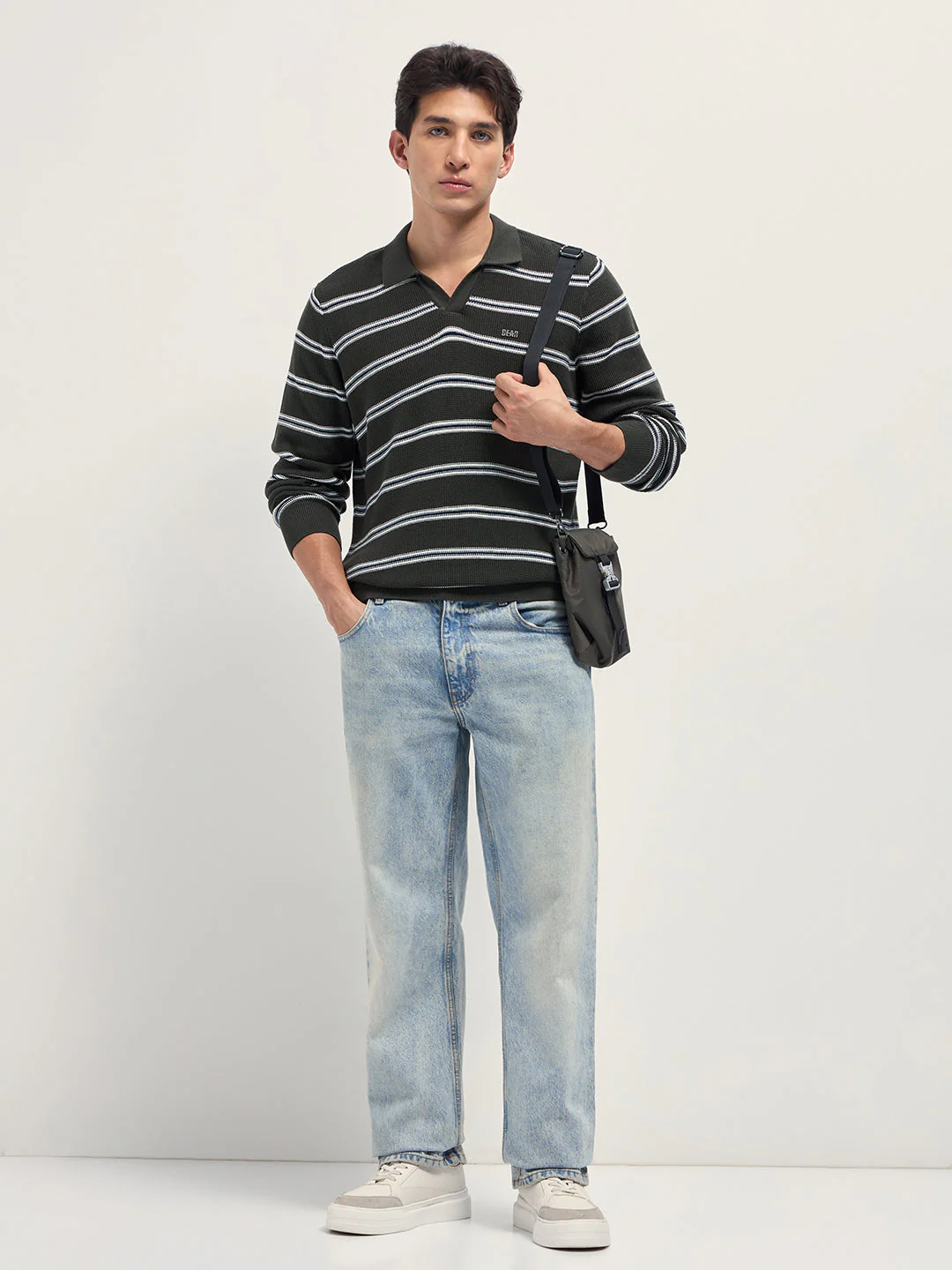 Men Green Slim Fit Flat Knit Polo - Image 4