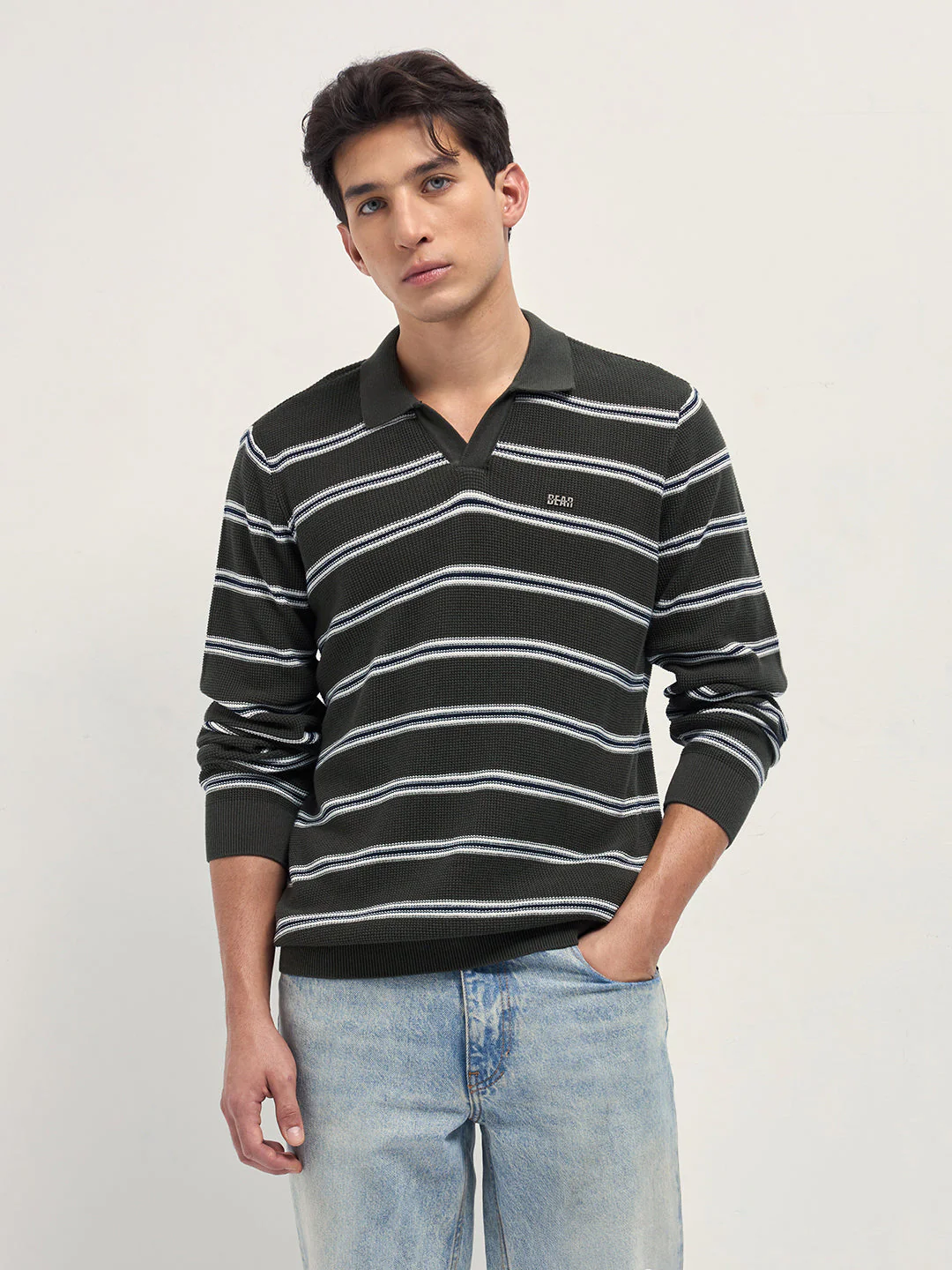 Men Green Slim Fit Flat Knit Polo - Image 6