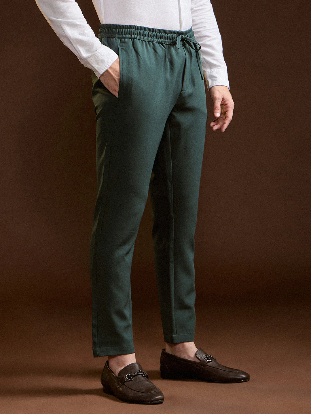 Men Green Slim Fit Formal Trouser - Image 3