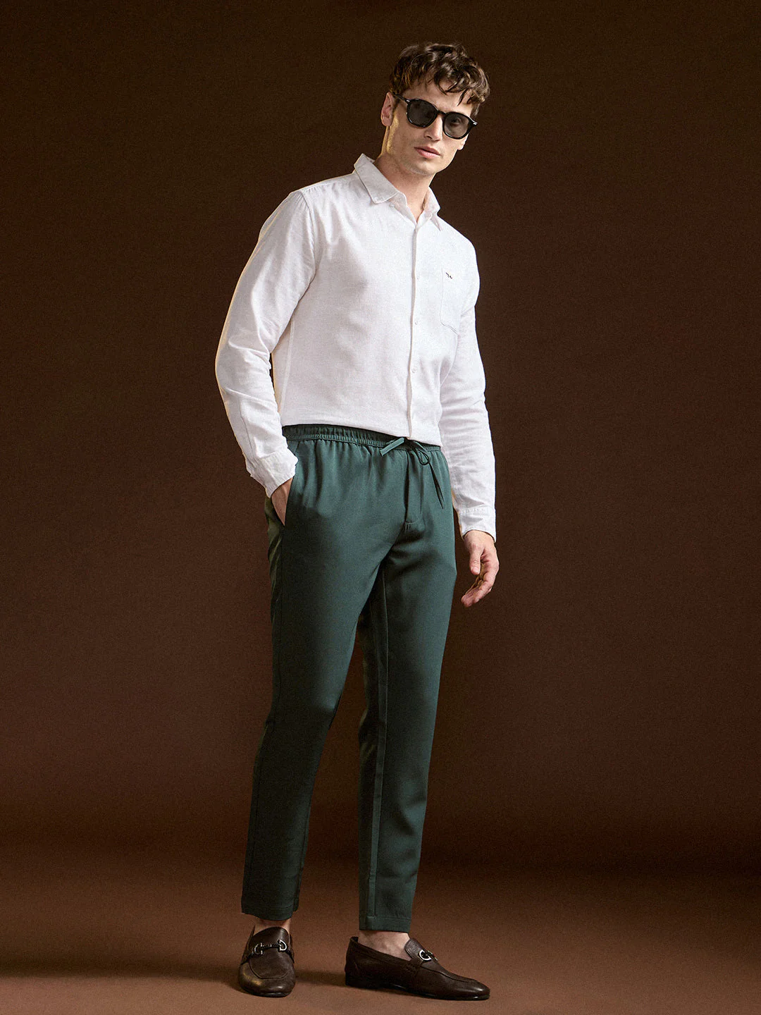 Men Green Slim Fit Formal Trouser - Image 4