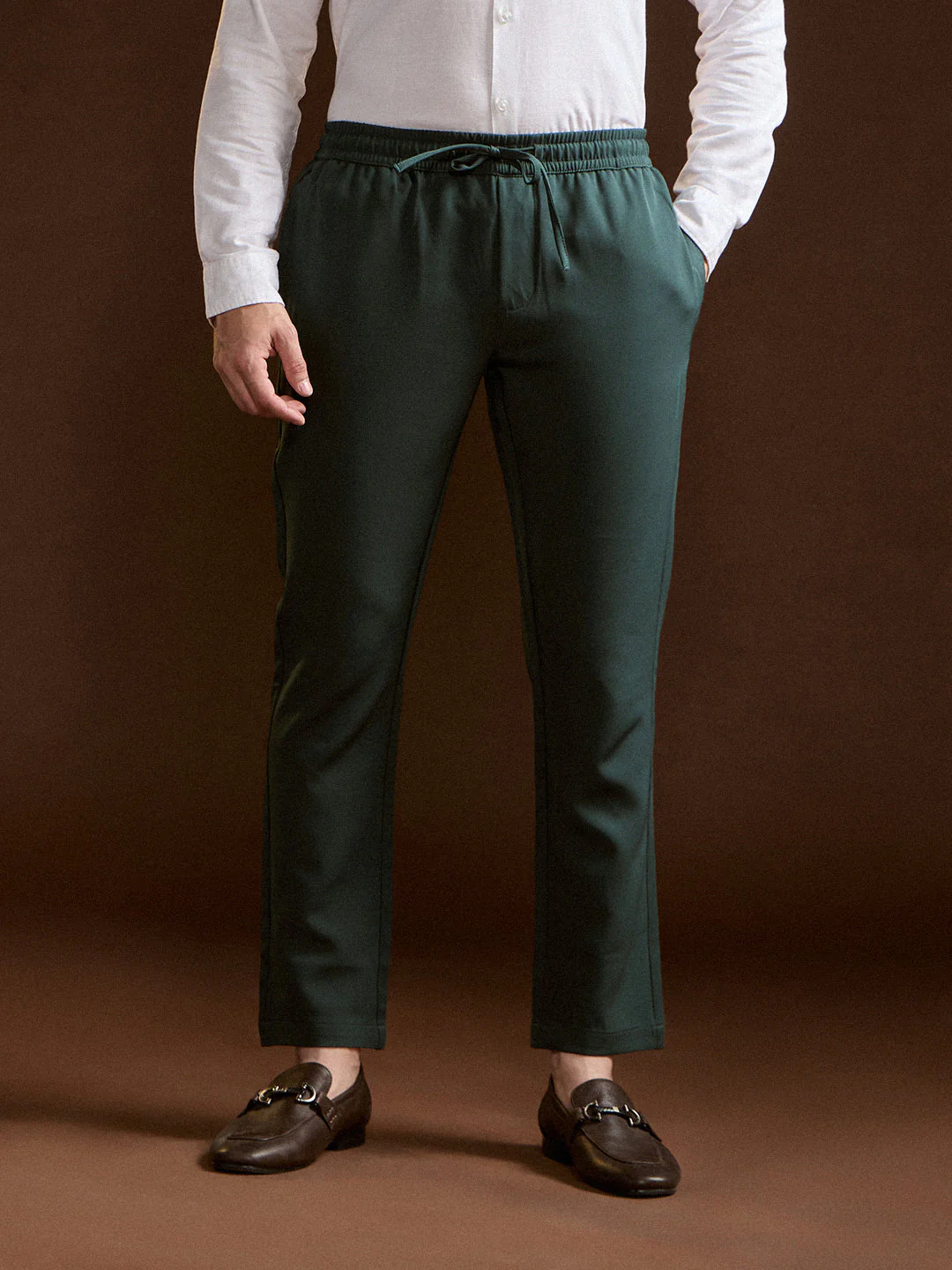Men Green Slim Fit Formal Trouser - Image 7