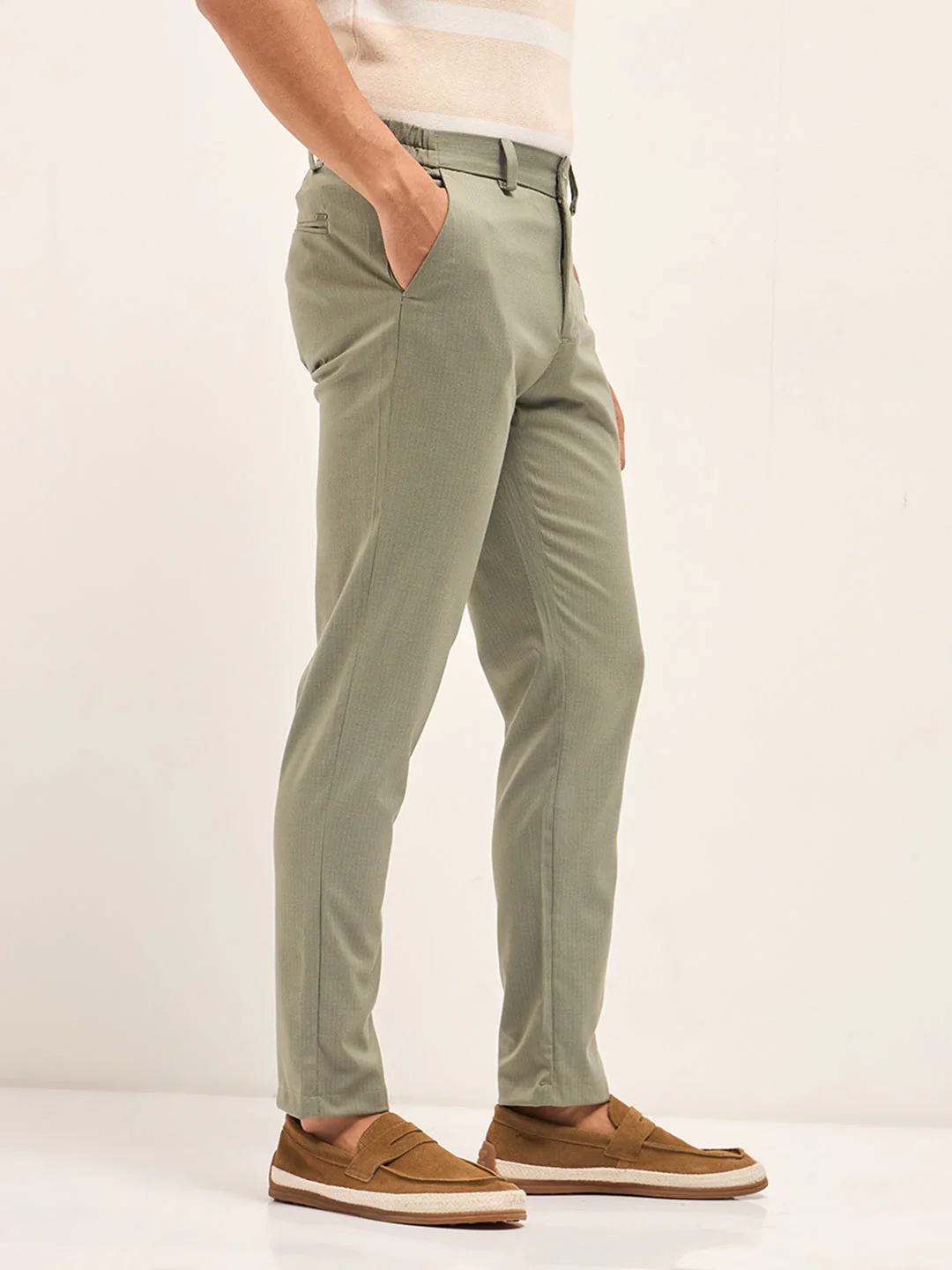 Men Green Slim Fit Formal Trousers - Image 3