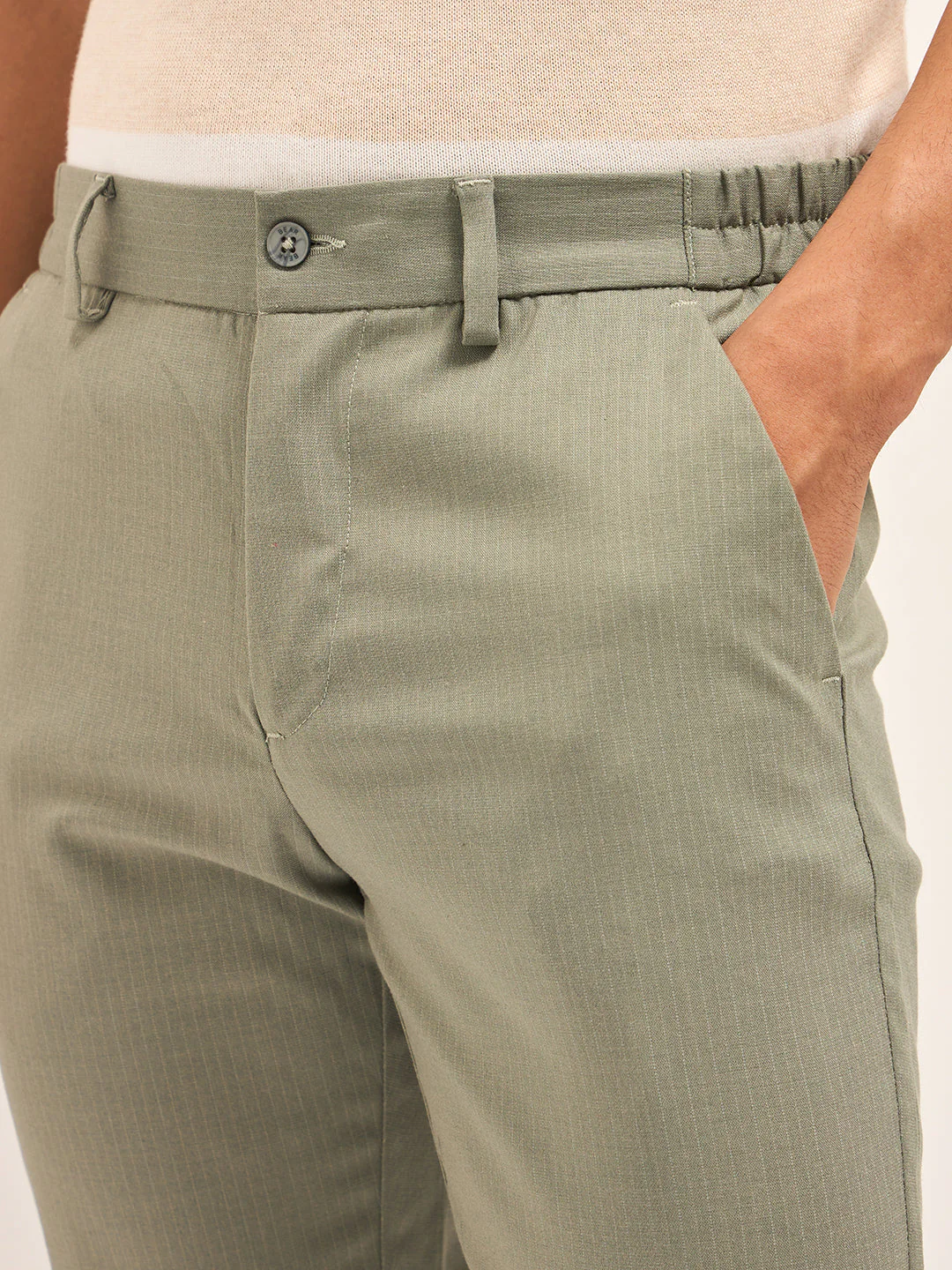 Men Green Slim Fit Formal Trousers - Image 5